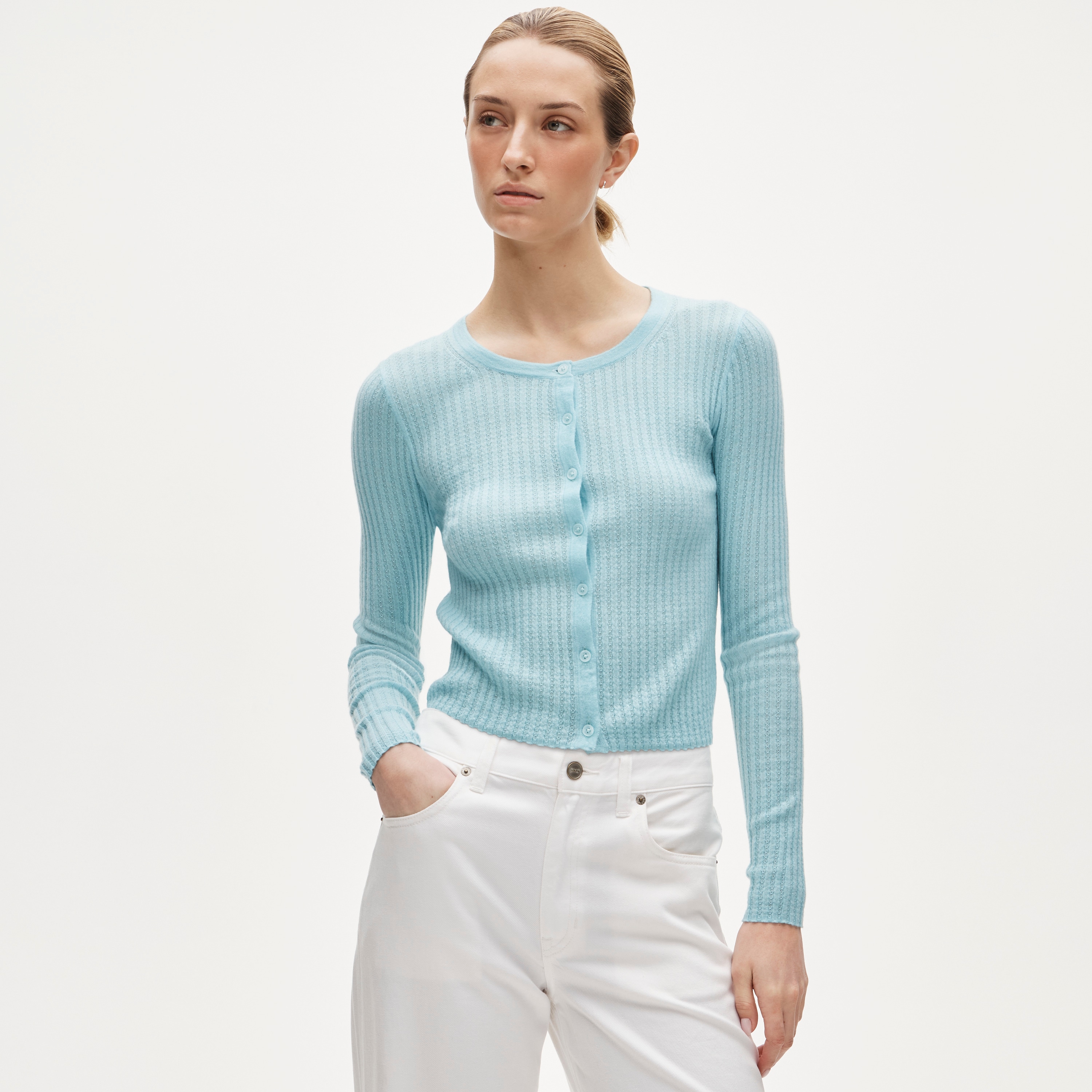 Featherweight cashmere pointelle cardigan - image 2