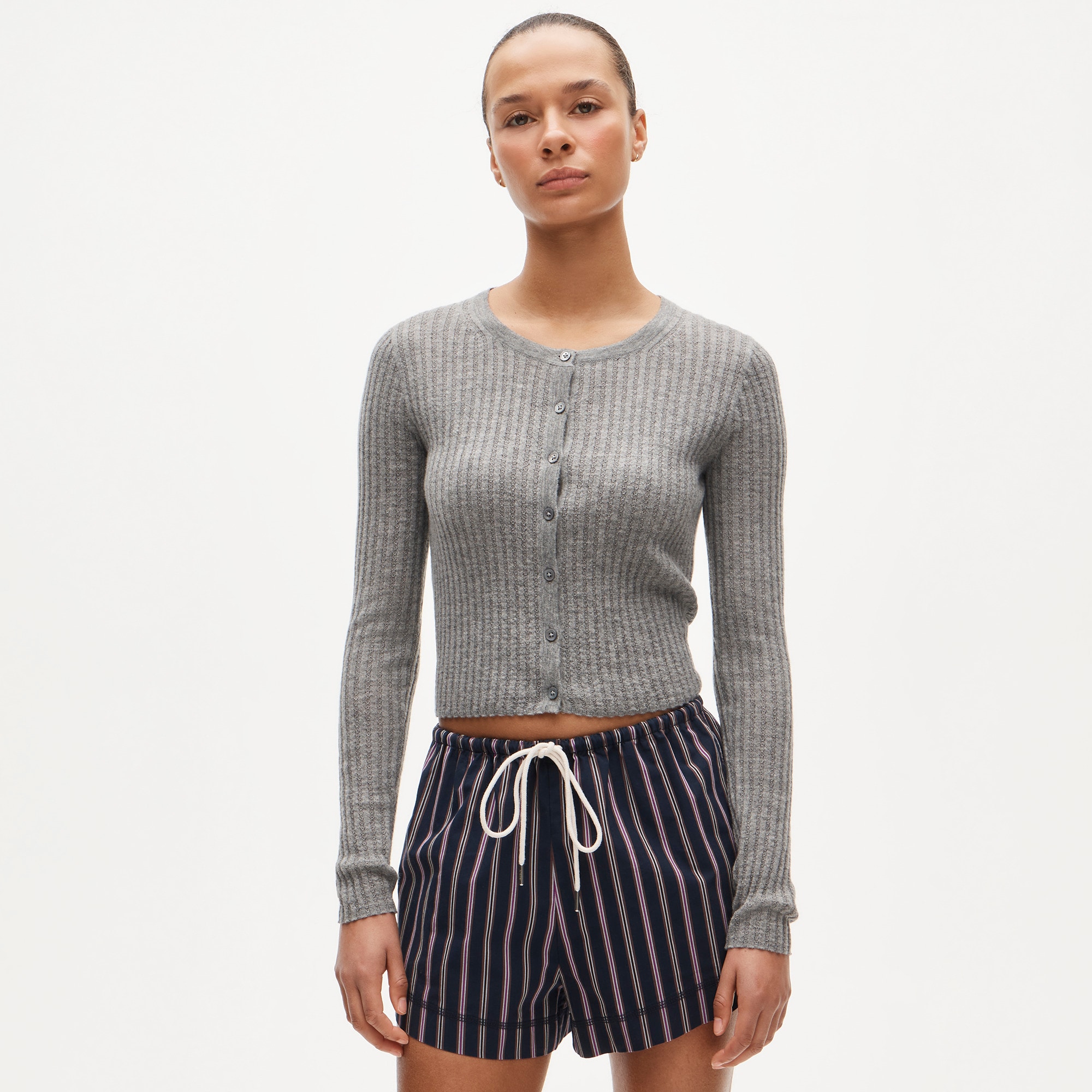 Featherweight cashmere pointelle cardigan