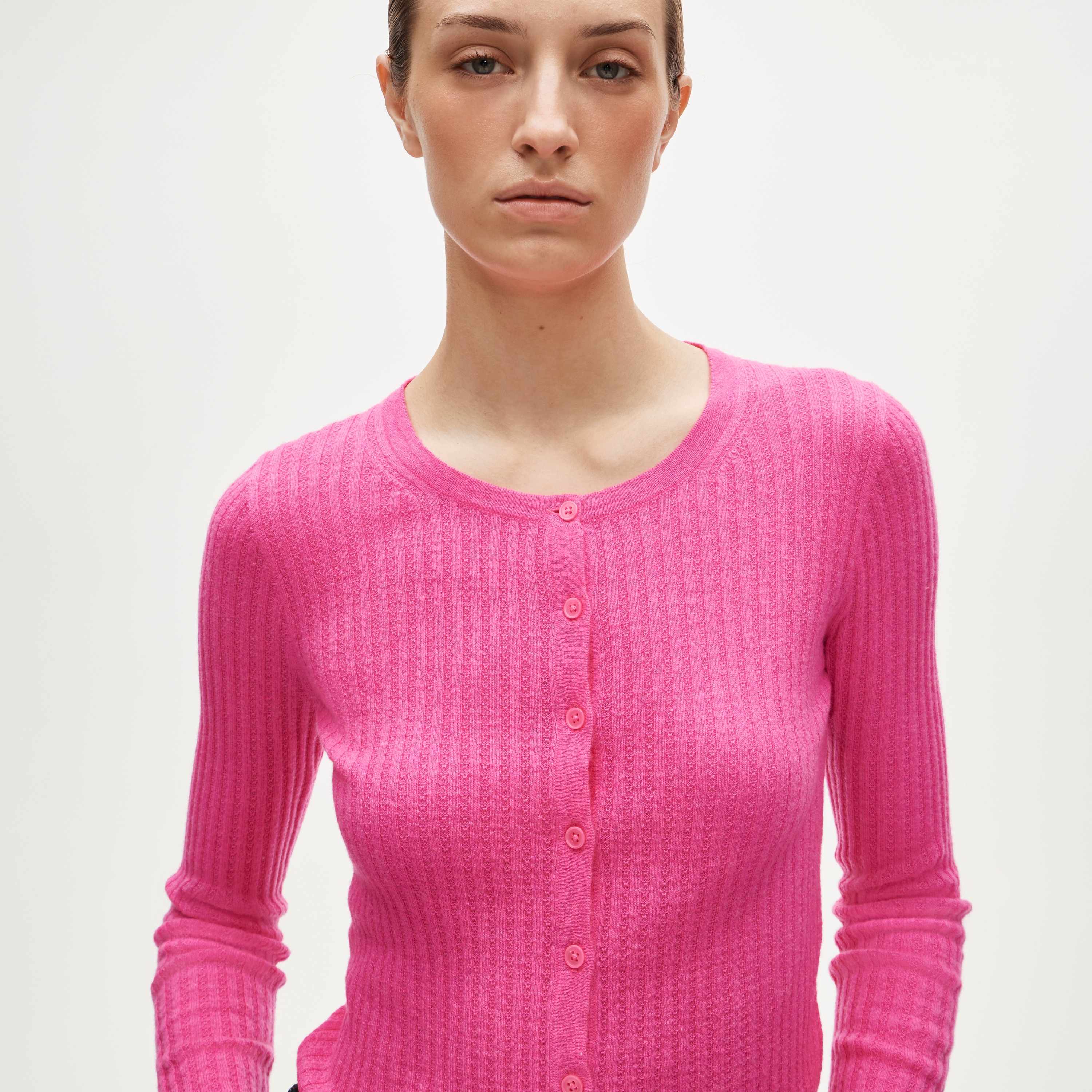 Featherweight cashmere pointelle cardigan