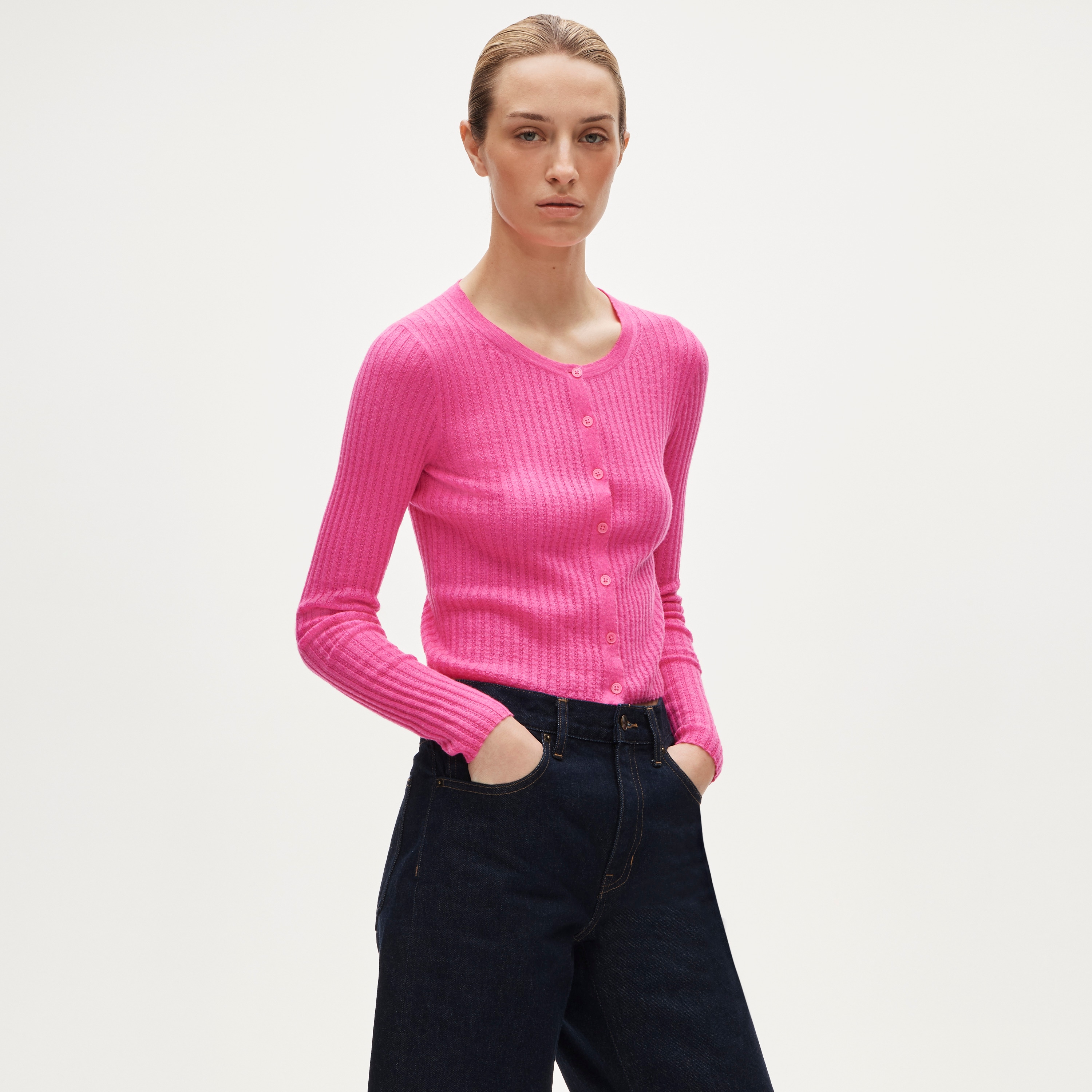 Featherweight cashmere pointelle cardigan