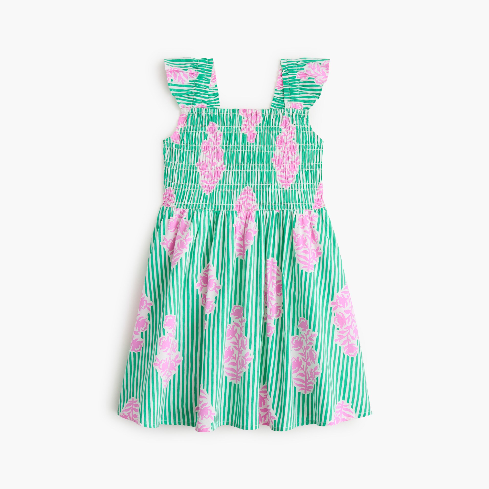 Girls' Striped Smocked Dress (Summer Green Pink, Size 10) J.Crew Factory