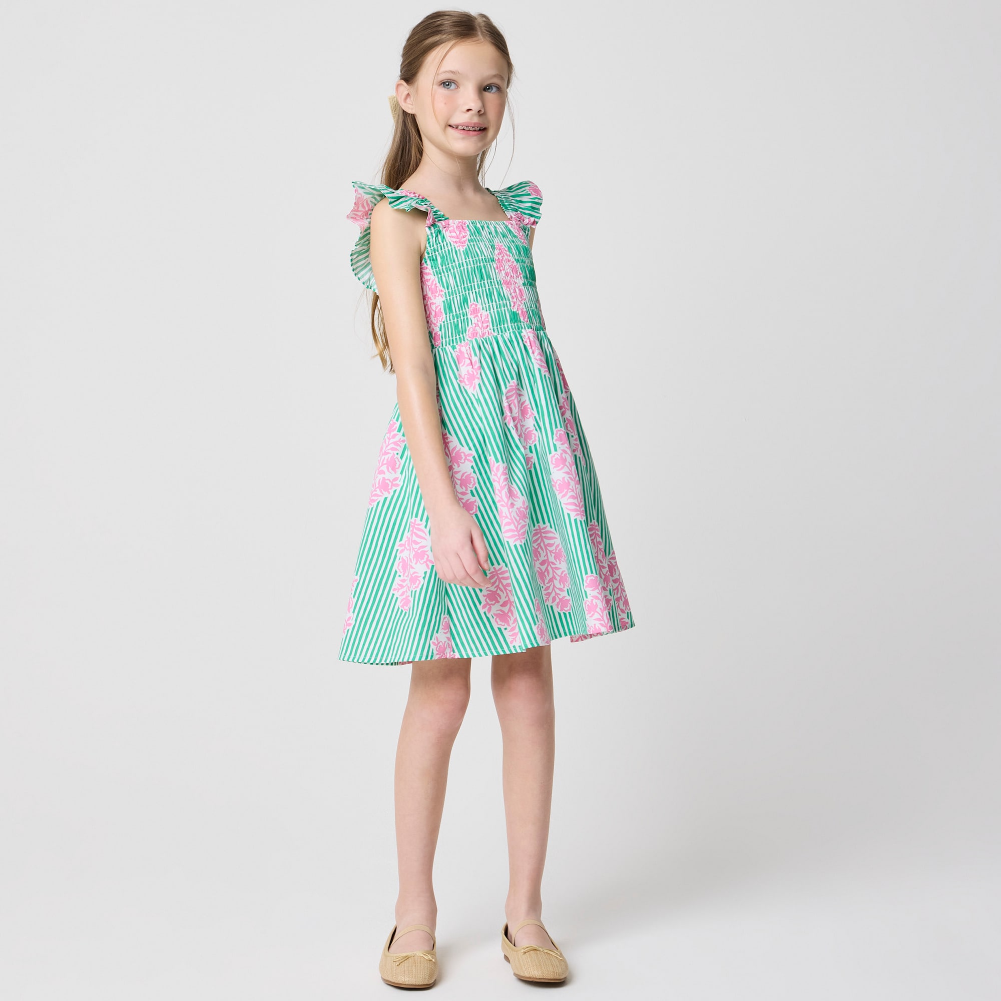 Girls' striped smocked dress