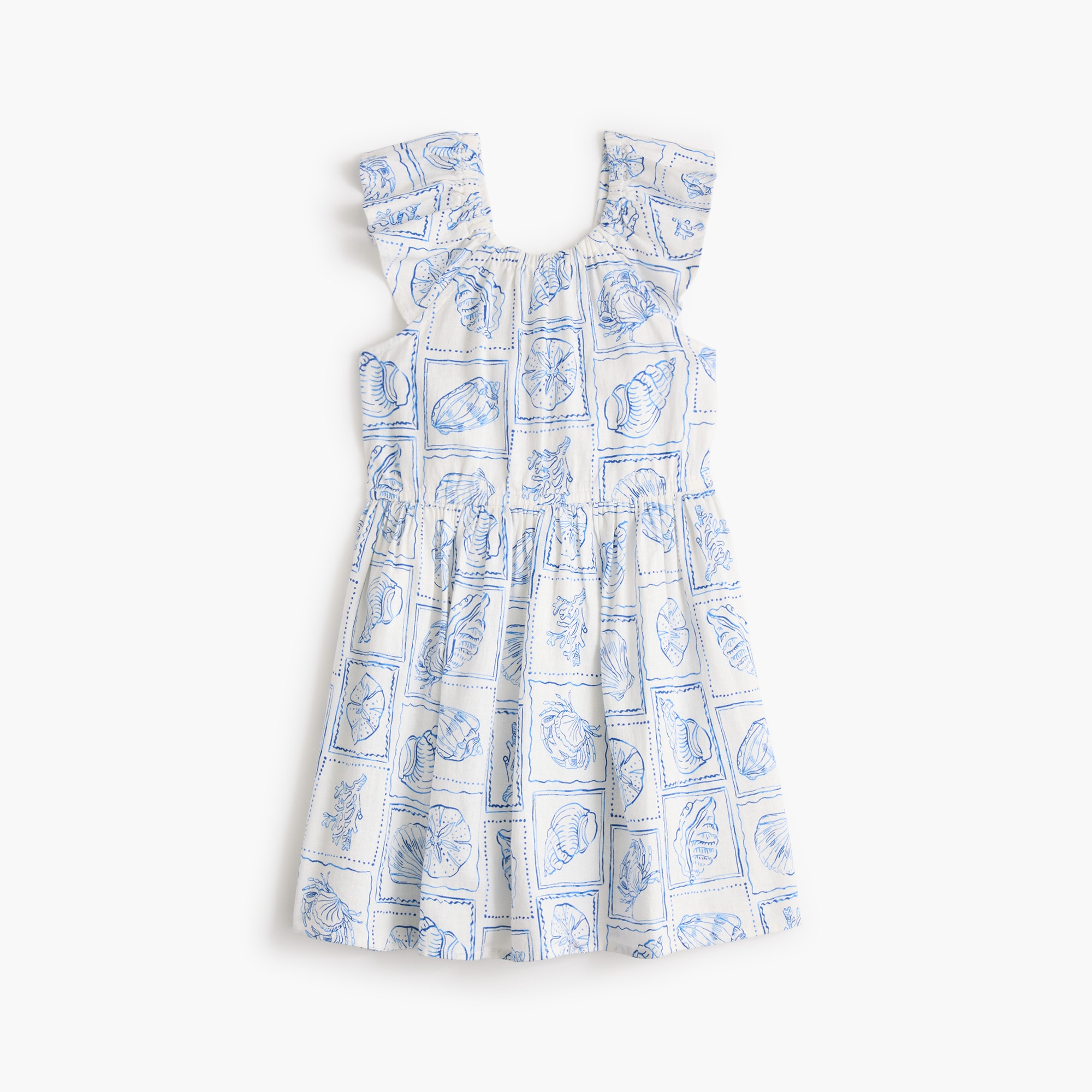 Girls' linen-blend seashell bow-back dress