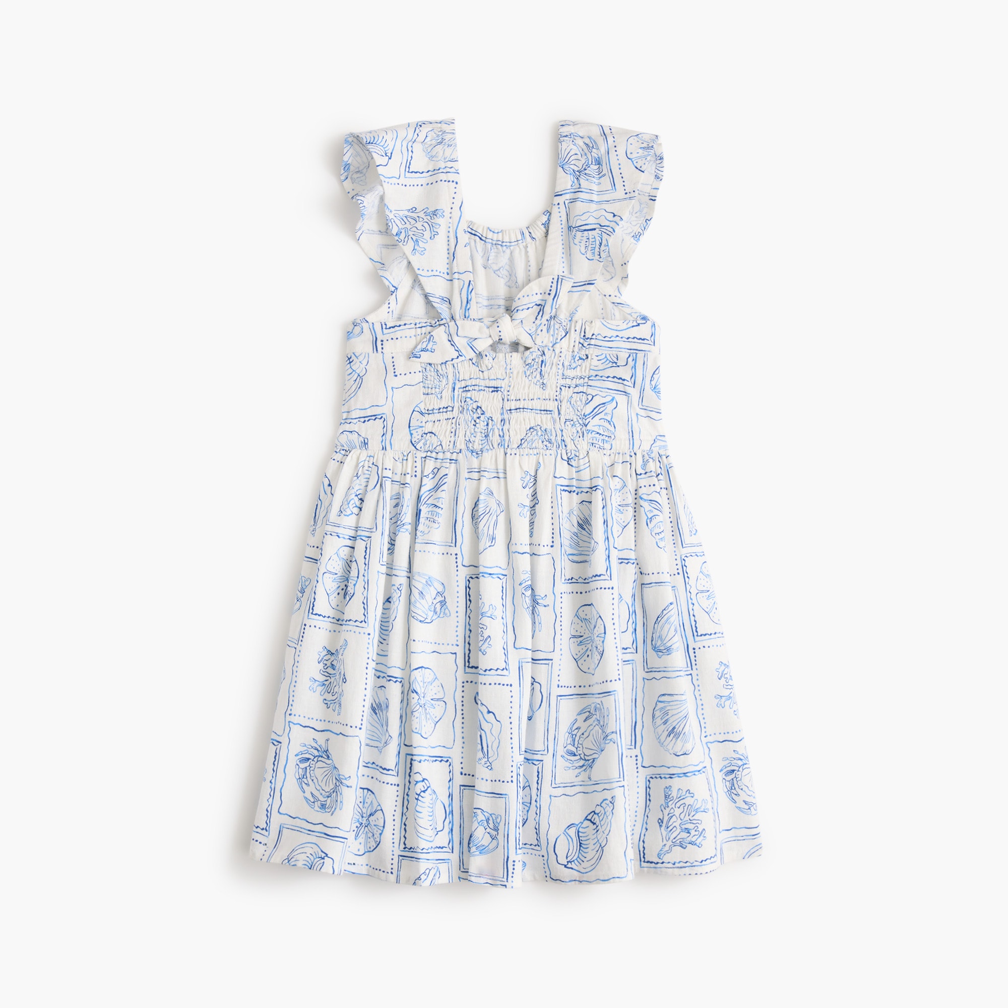 Girls' linen-blend seashell bow-back dress