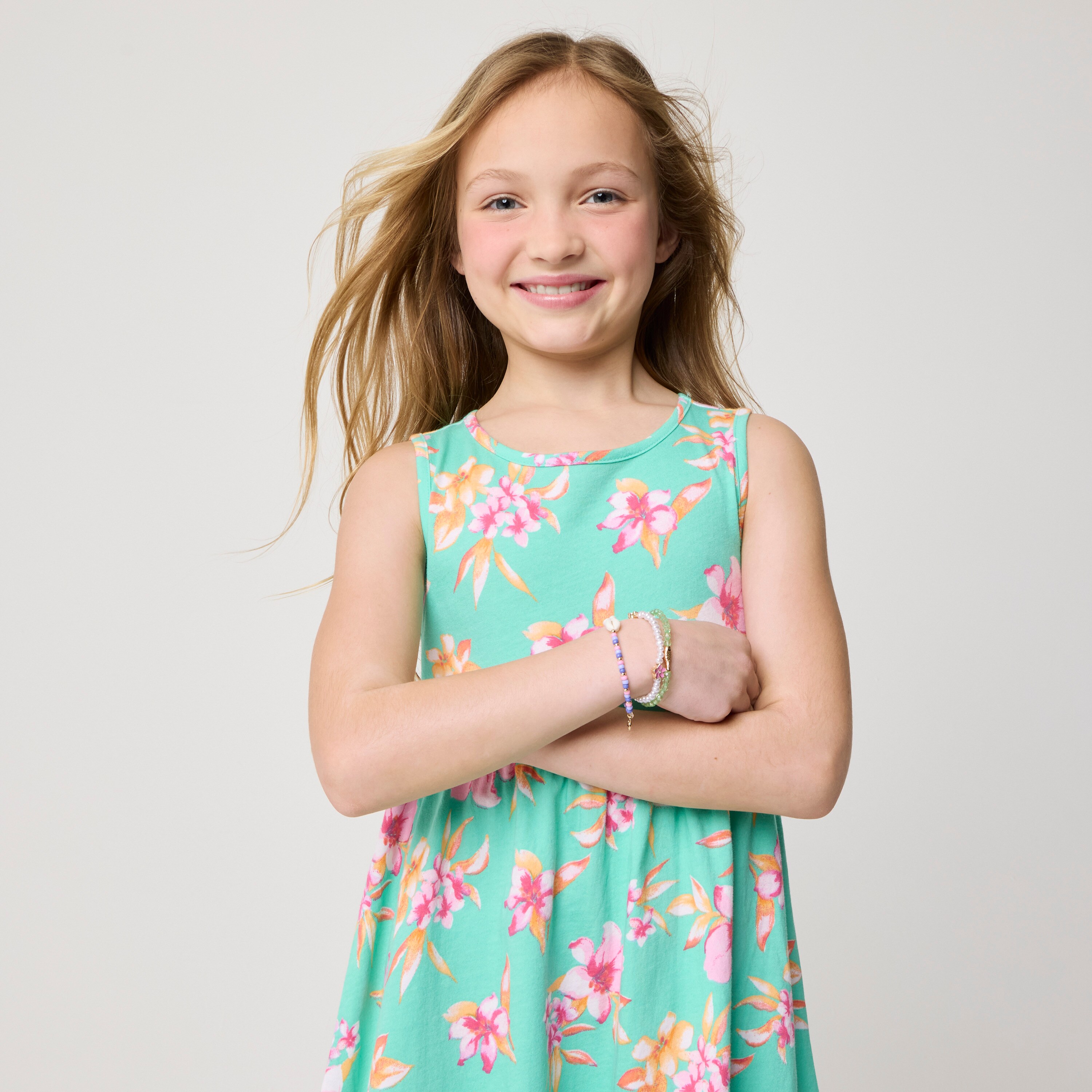 Girls' tropical knit tank dress