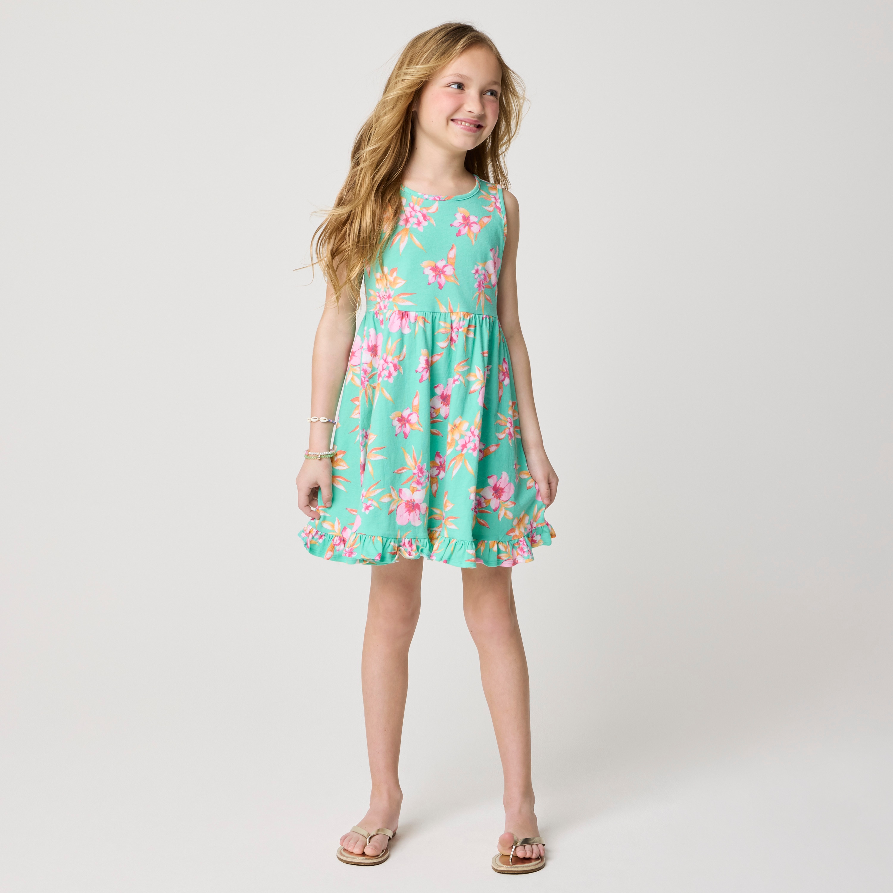 Girls' tropical knit tank dress