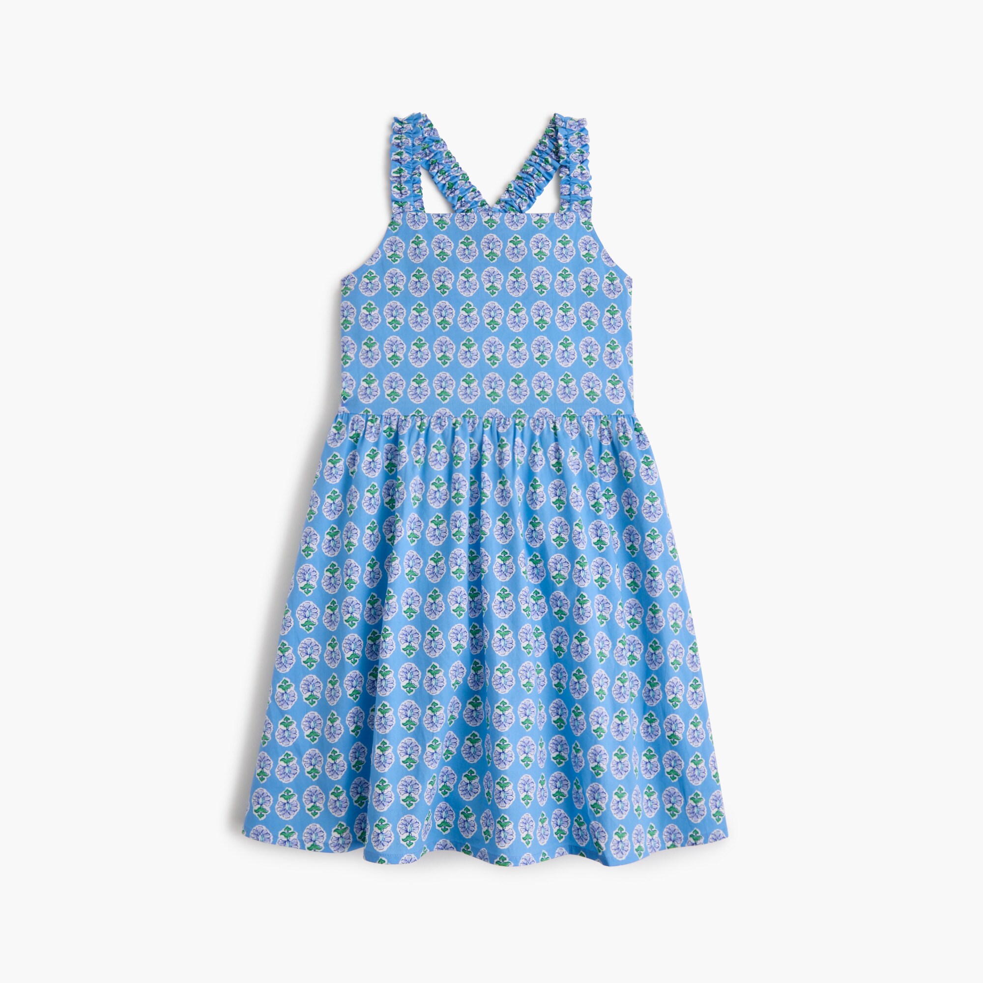 girls' block-print cross-back dress for girls