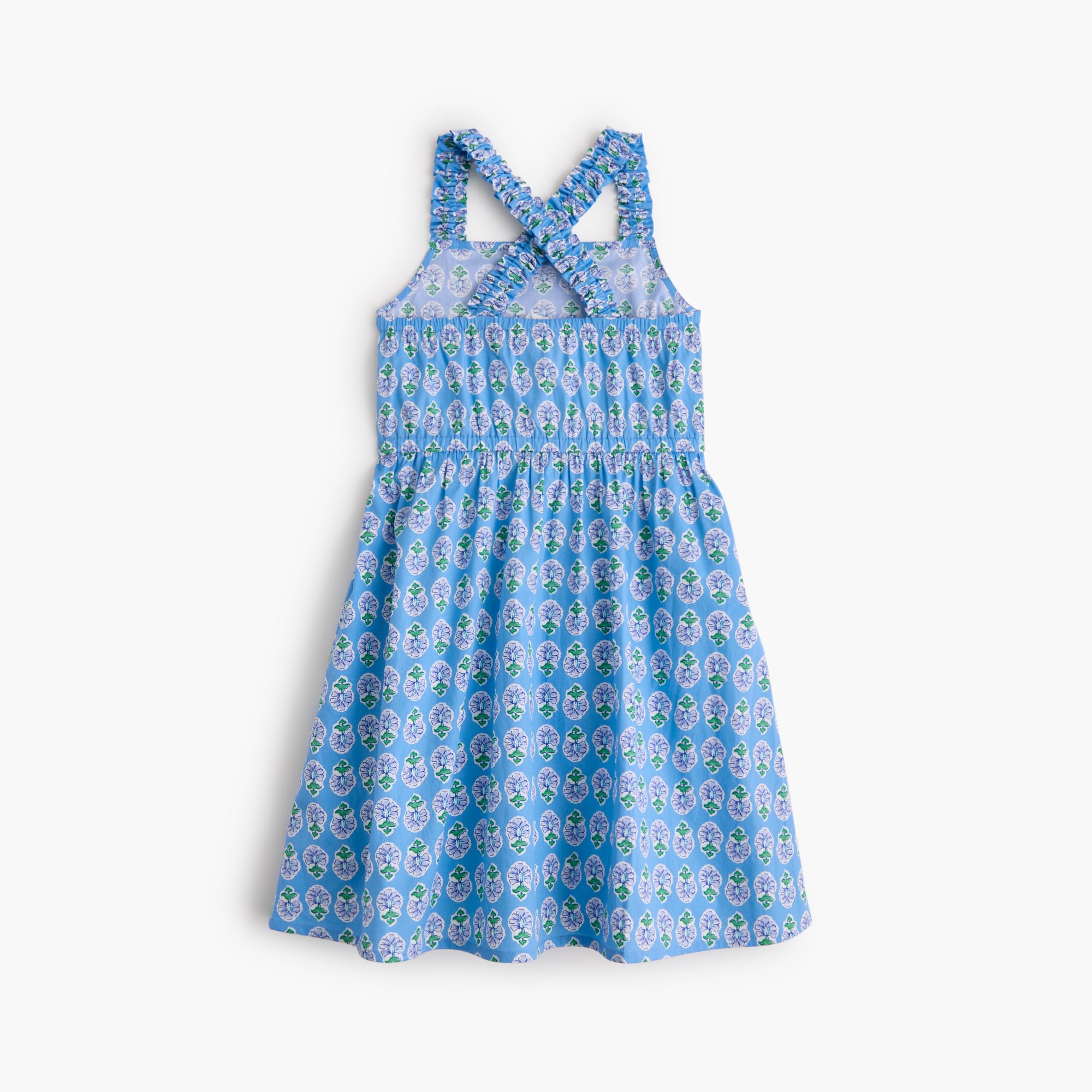 Girls' block-print cross-back dress
