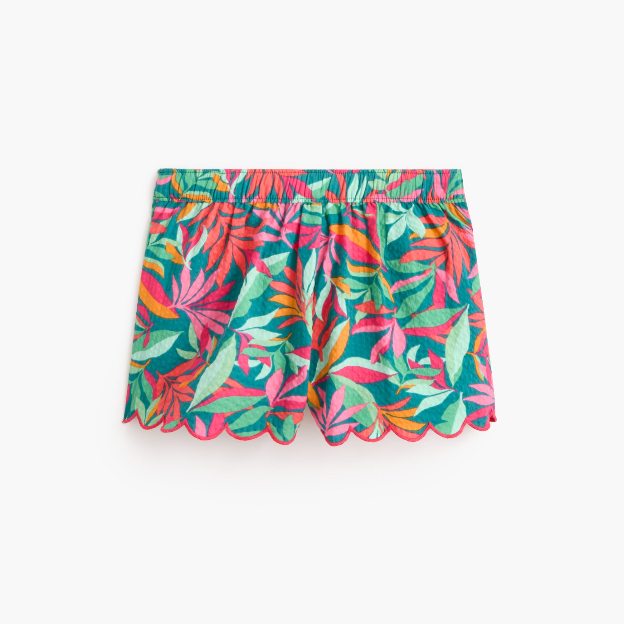 Girls' tropical seersucker scalloped short