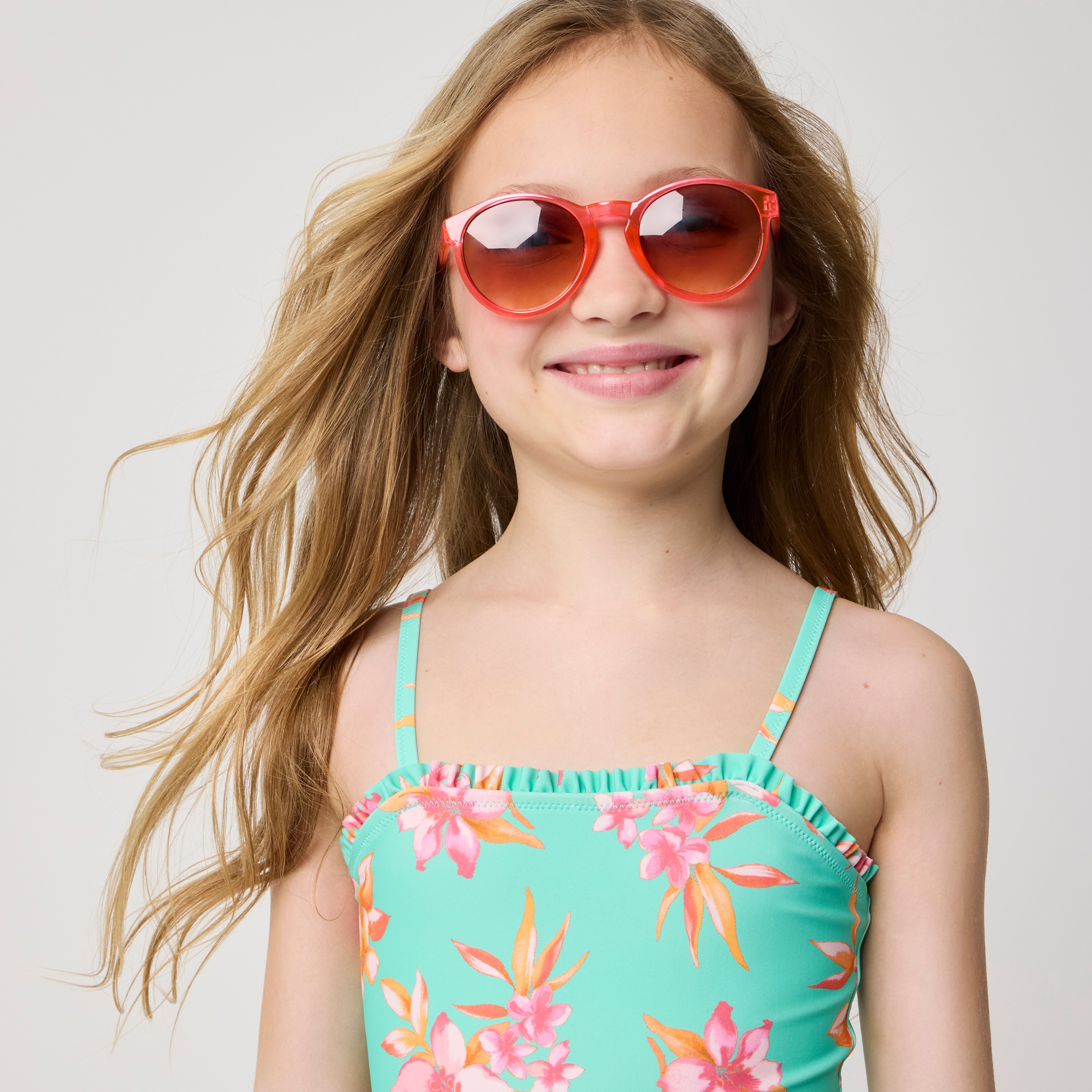 Girls' tropical one-piece swimsuit