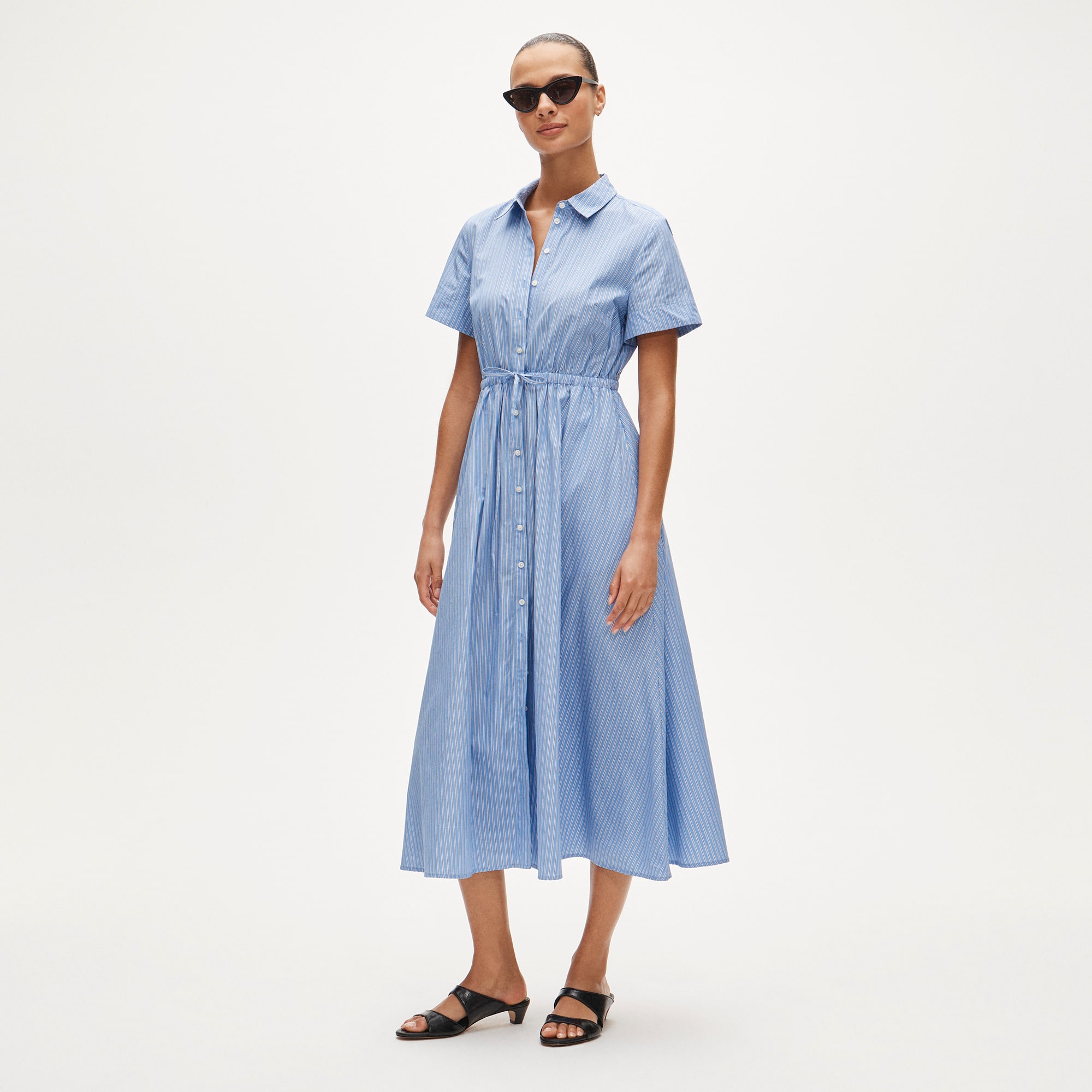 Cerise shirt-dress in striped cotton poplin