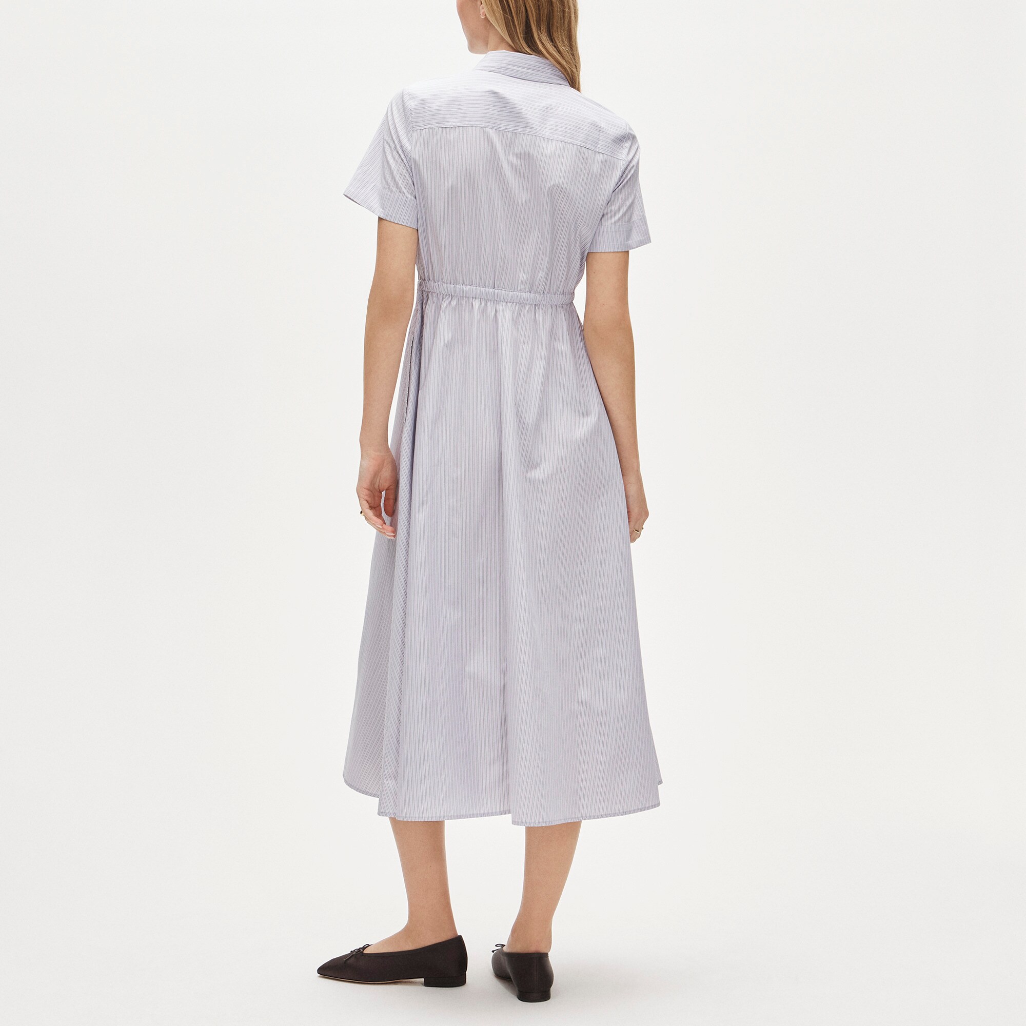 grey striped shirt dress Long Sleeve Ruched Mini Shirt Dress In Grey Pinstripe | EGO US