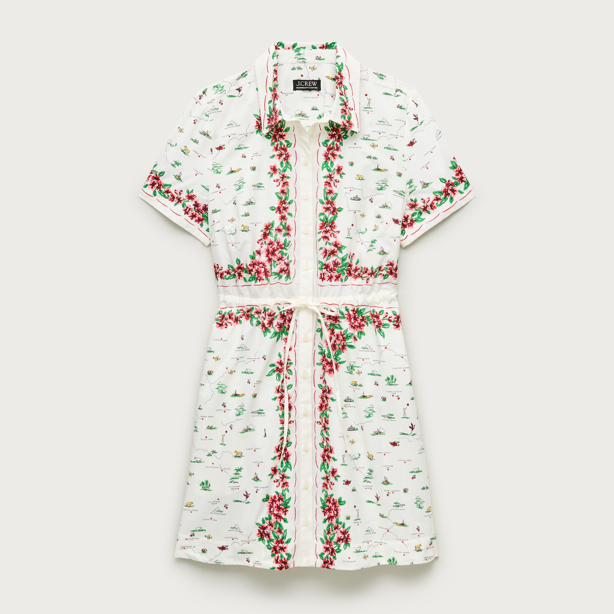 Cerise mini shirt-dress in map-print cotton poplin