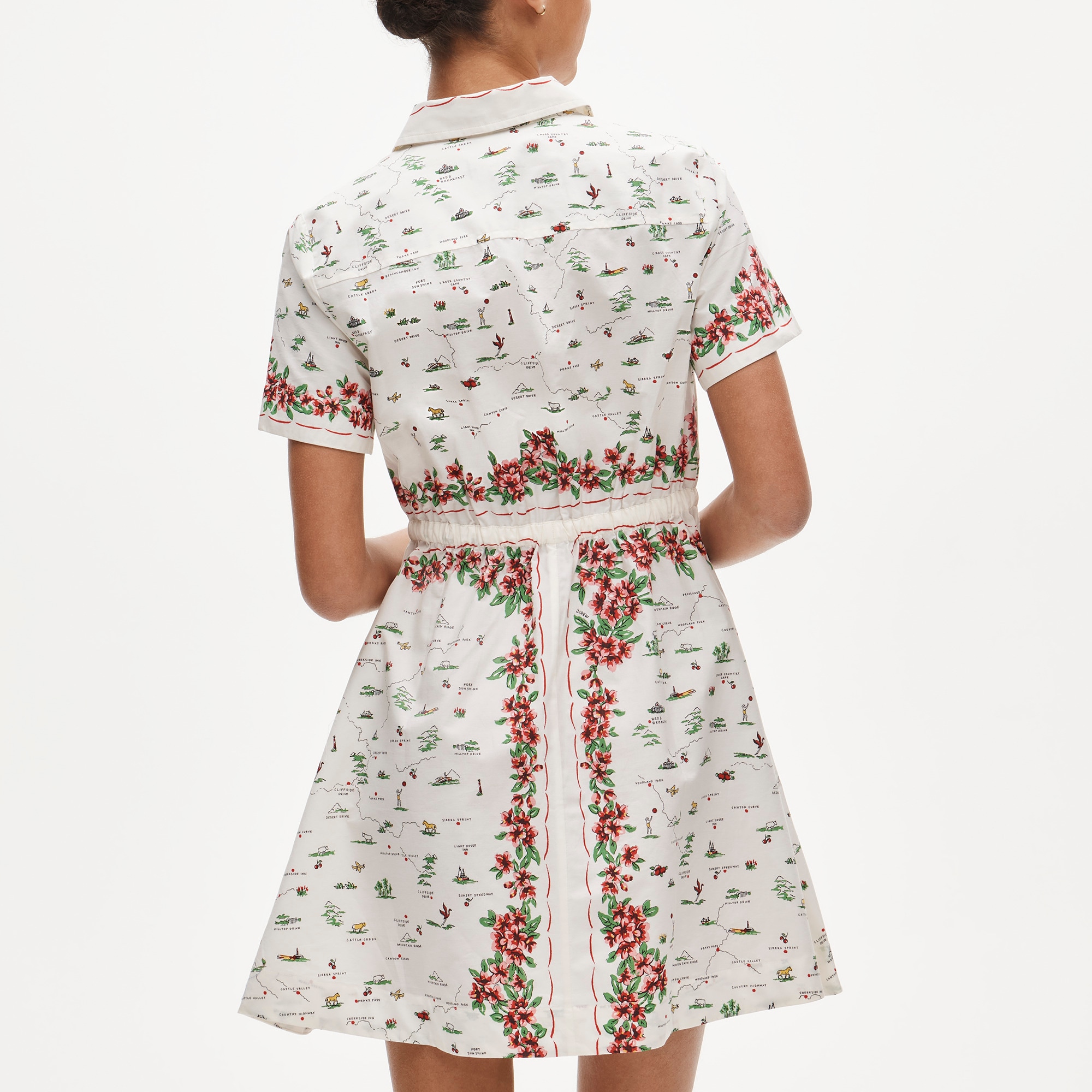 Cerise mini shirt-dress in map-print cotton poplin