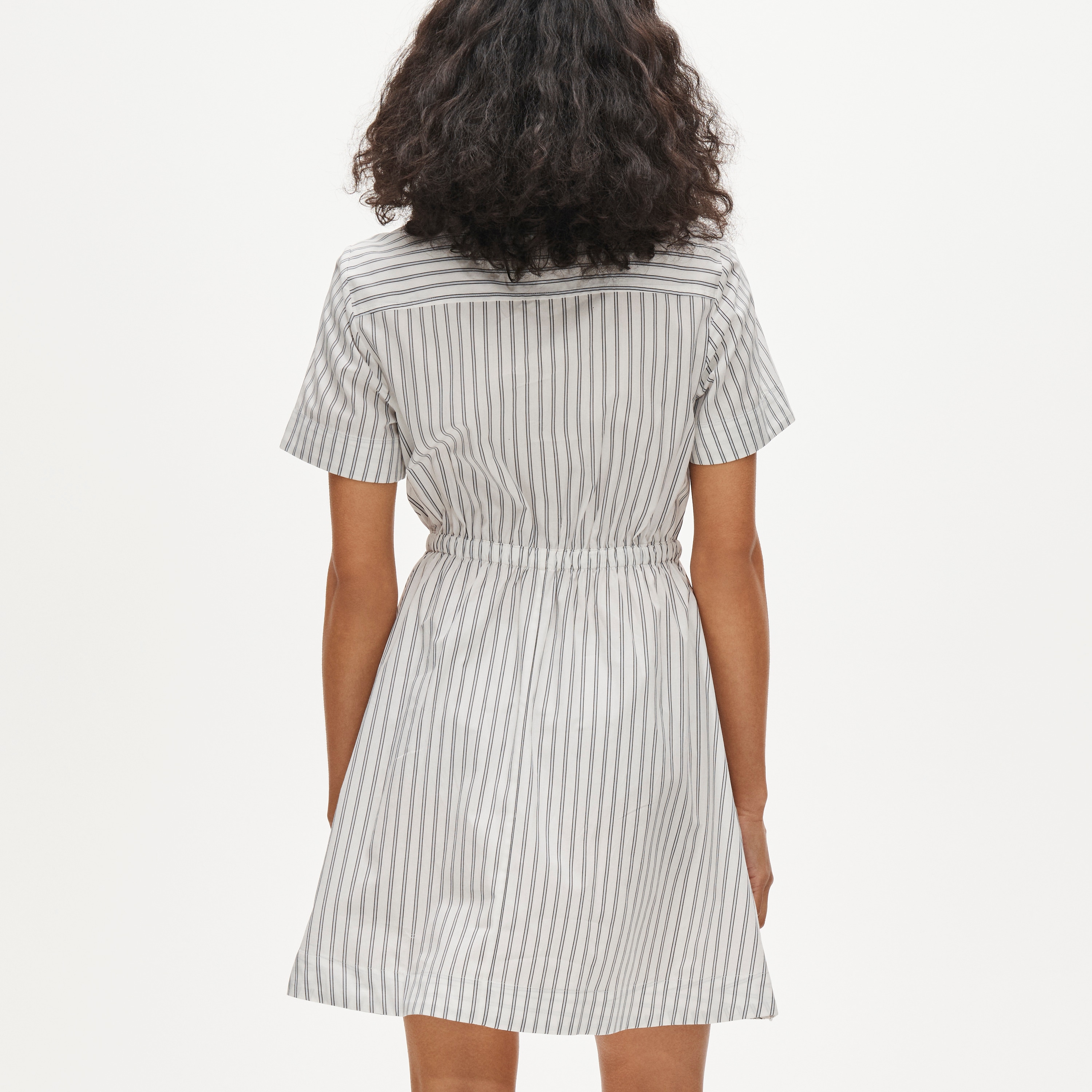 Cerise mini shirt-dress in striped cotton poplin