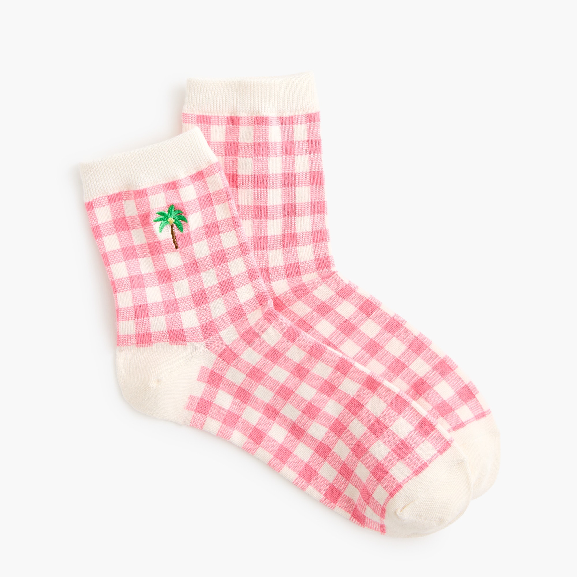 Embroidered palm gingham boot socks