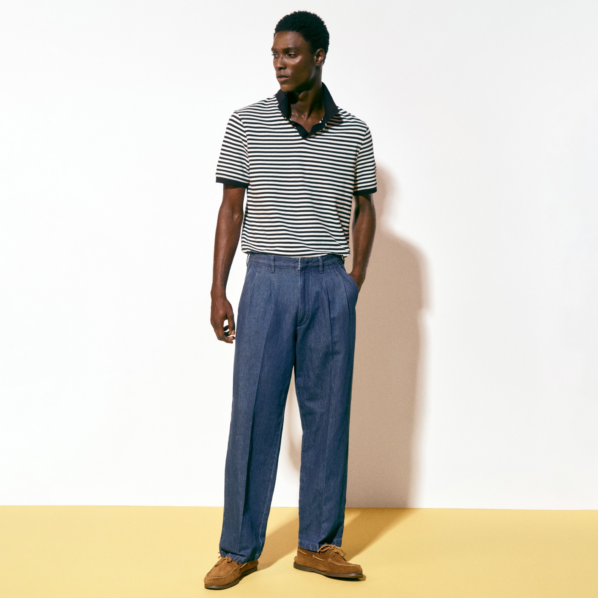 Relaxed-fit Double-pleated Nautical Trouser In Cotton-linen Blend