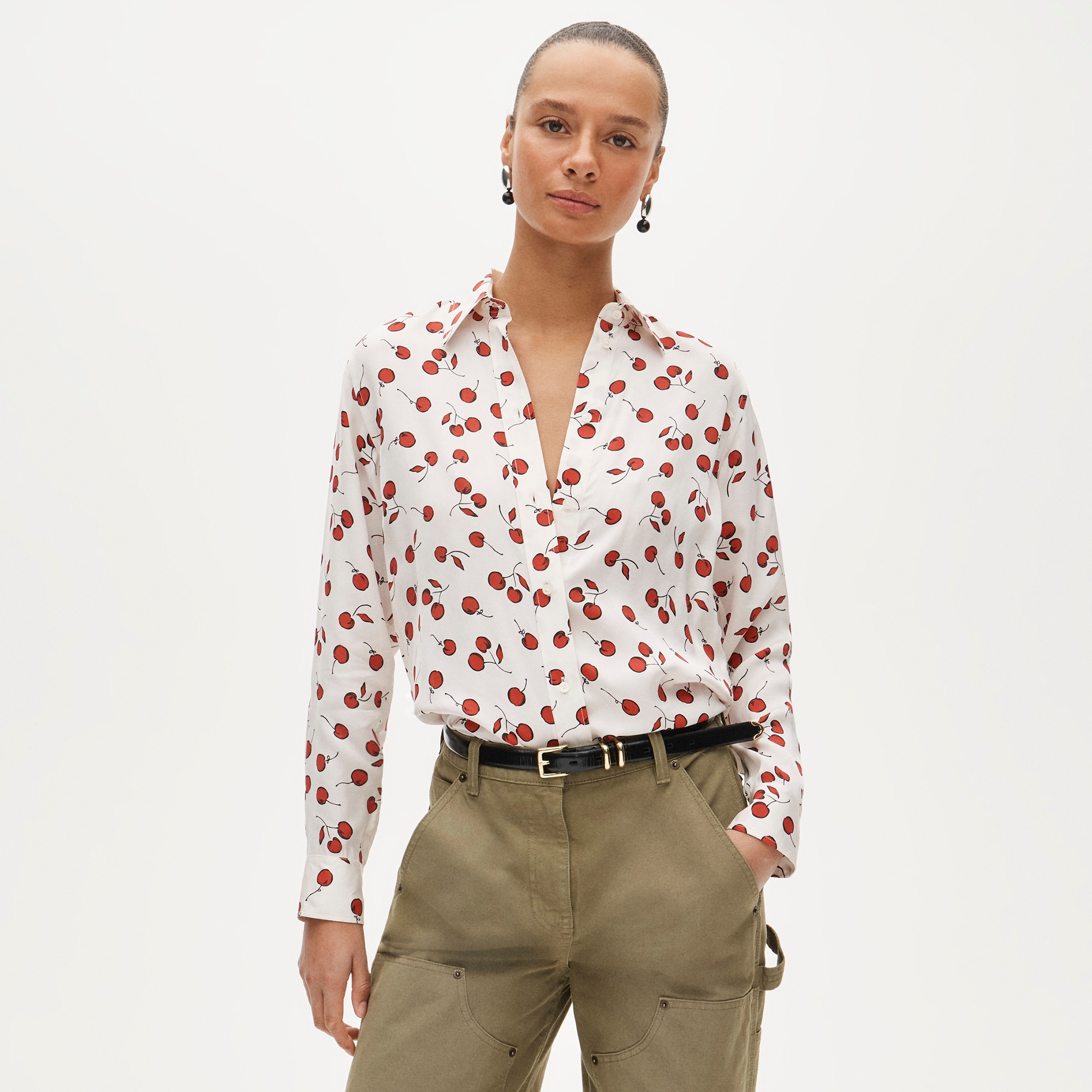womens Jules drapey classic-fit shirt in cherry print