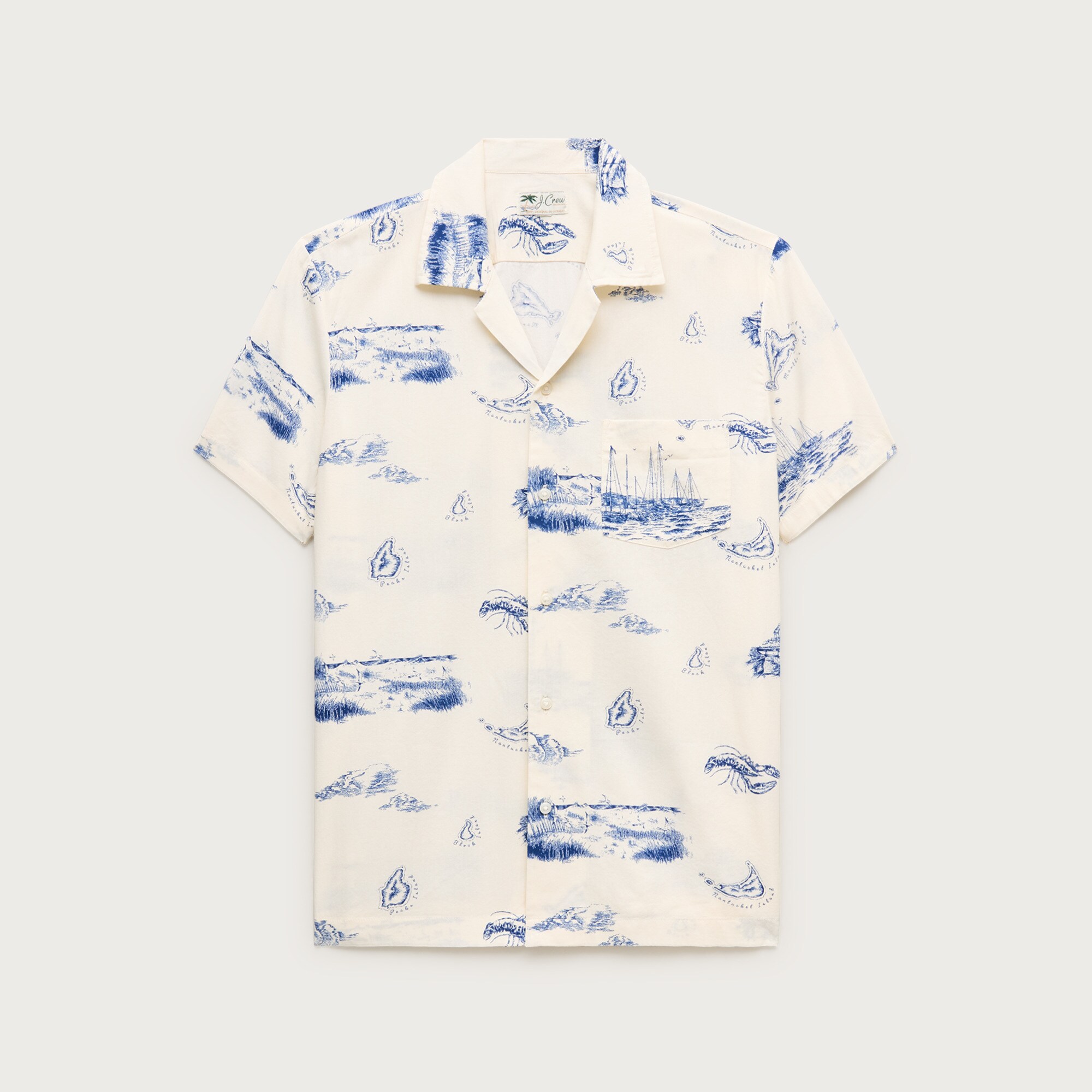 Short-sleeve camp-collar shirt in cotton-viscose blend