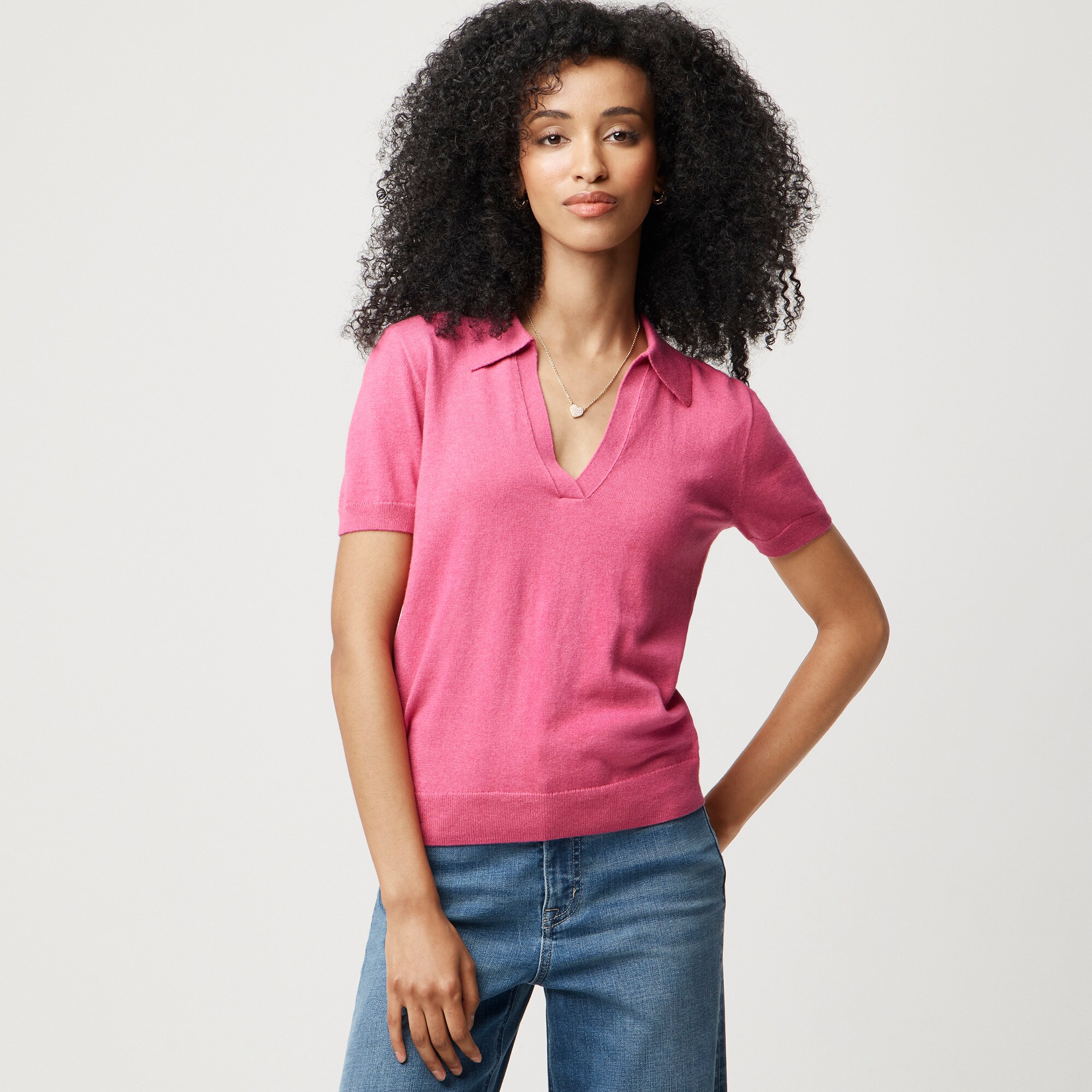 womens Short-sleeve cotton-blend sweater-polo
