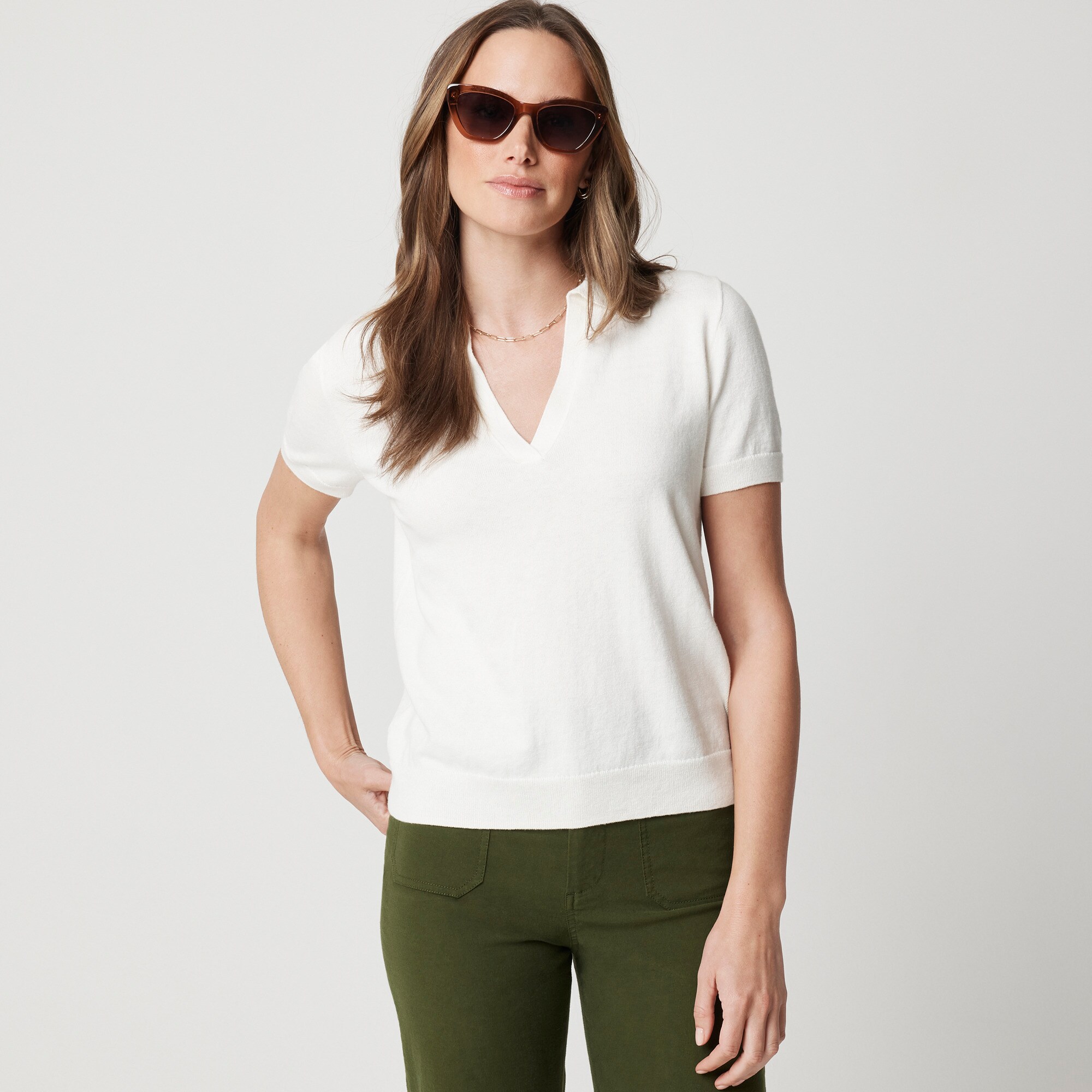  Short-sleeve cotton-blend sweater-polo