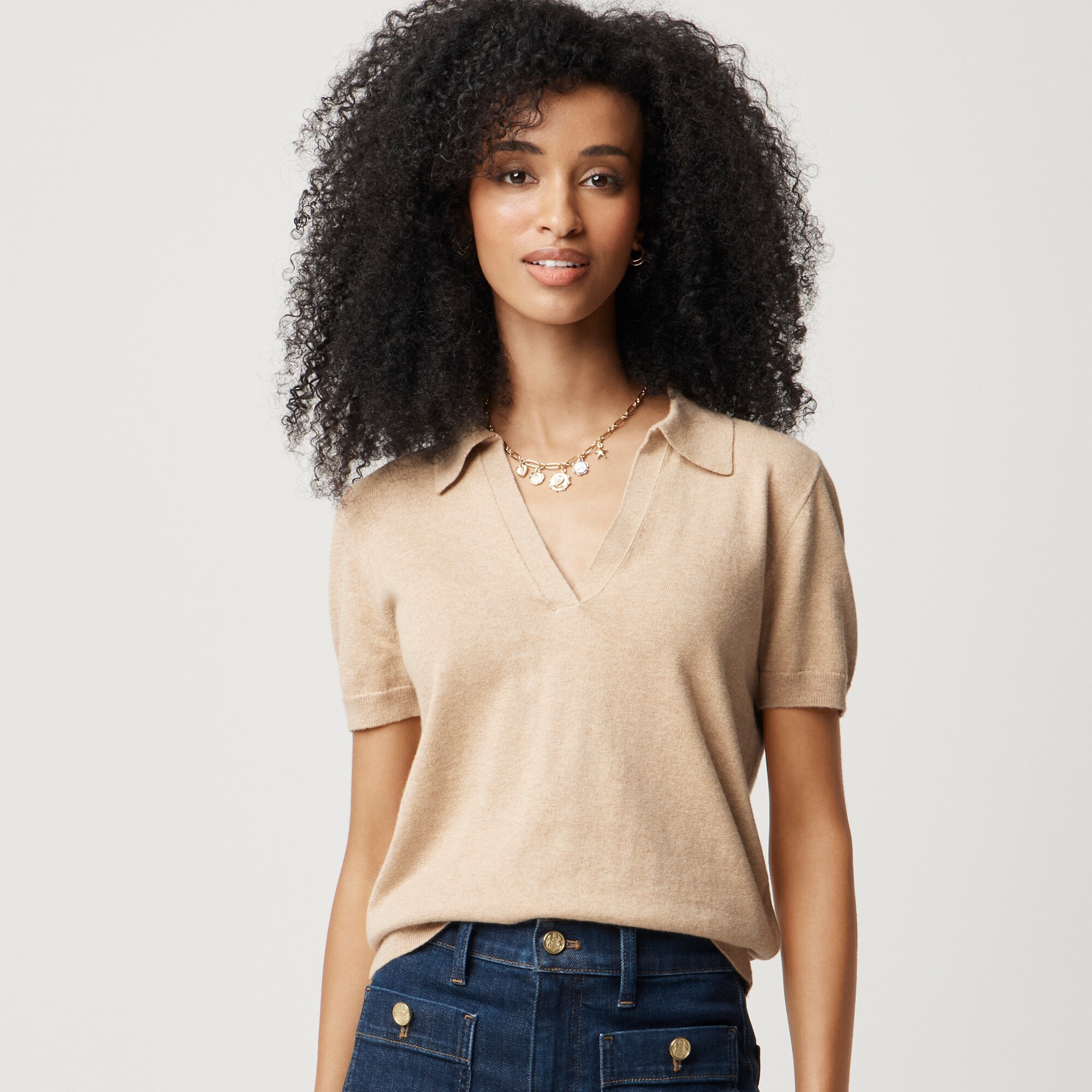 womens Short-sleeve cotton-blend sweater-polo