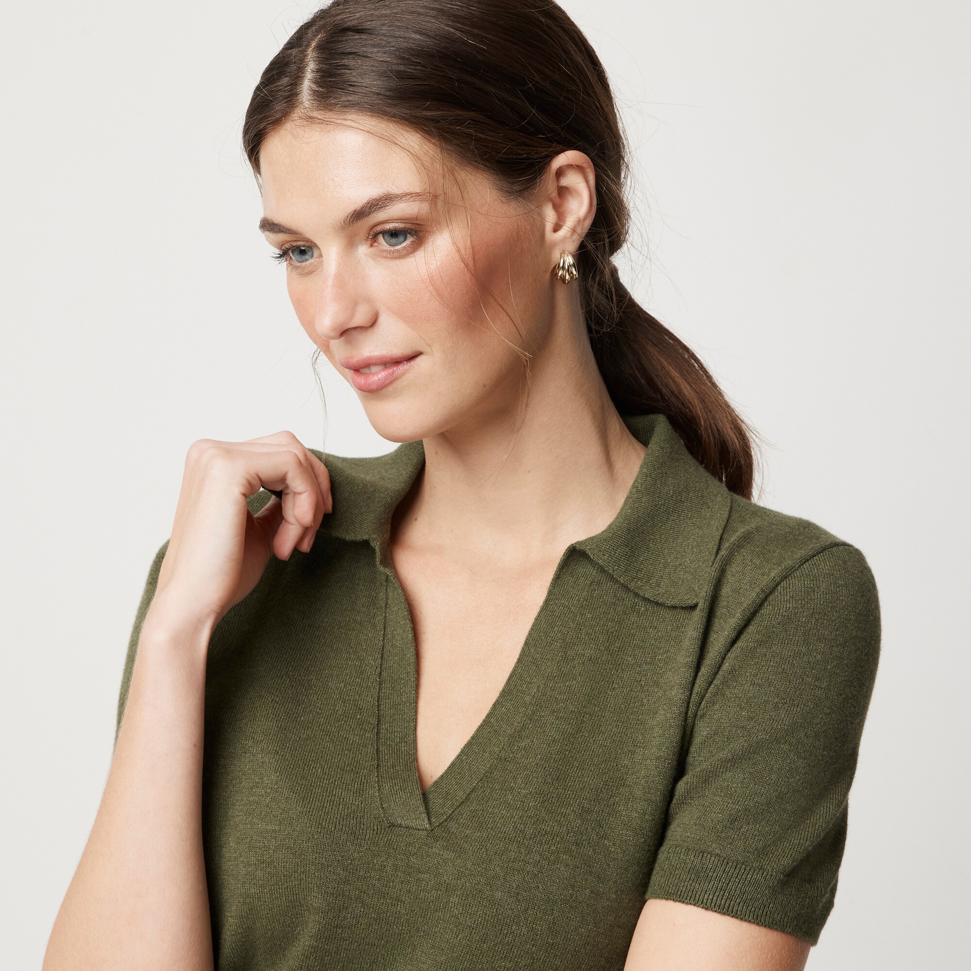 Short-sleeve cotton-blend sweater-polo