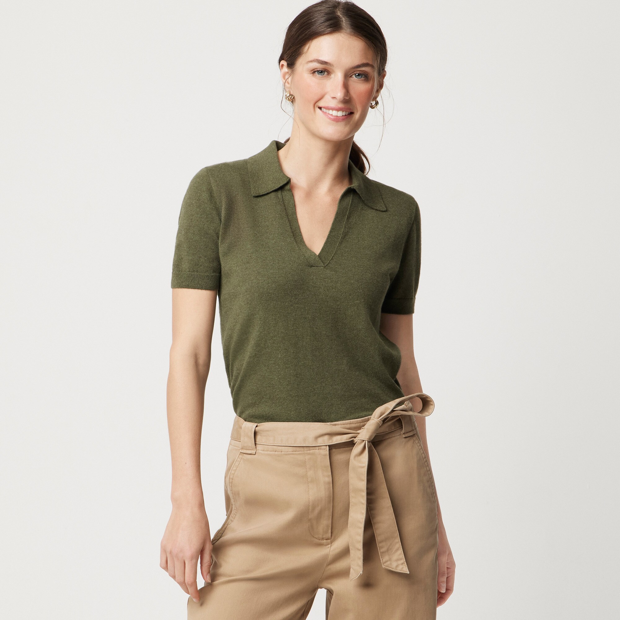 womens Short-sleeve cotton-blend sweater-polo
