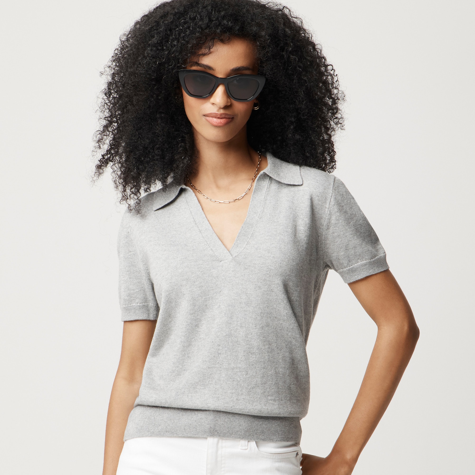 womens Short-sleeve cotton-blend sweater-polo