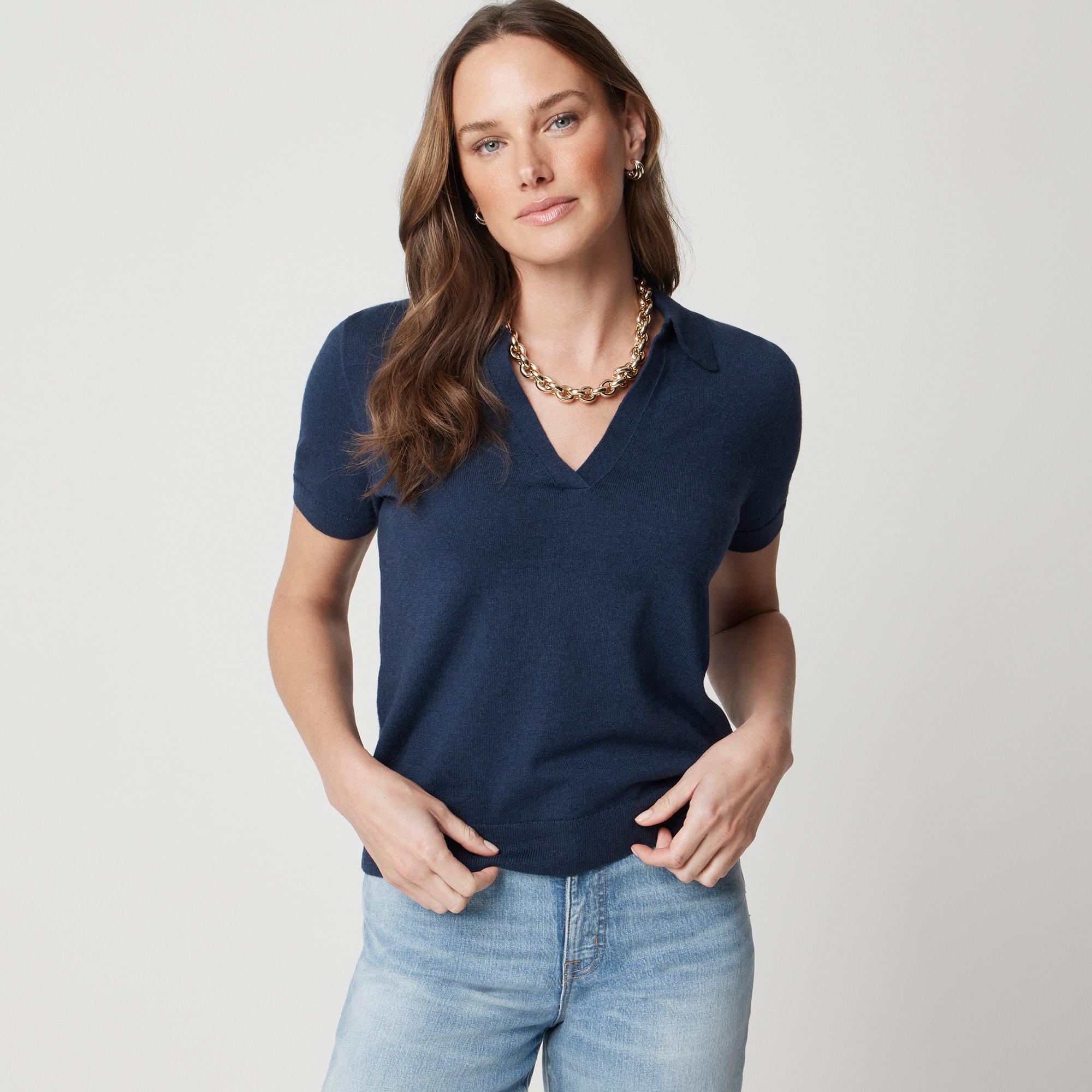 womens Short-sleeve cotton-blend sweater-polo