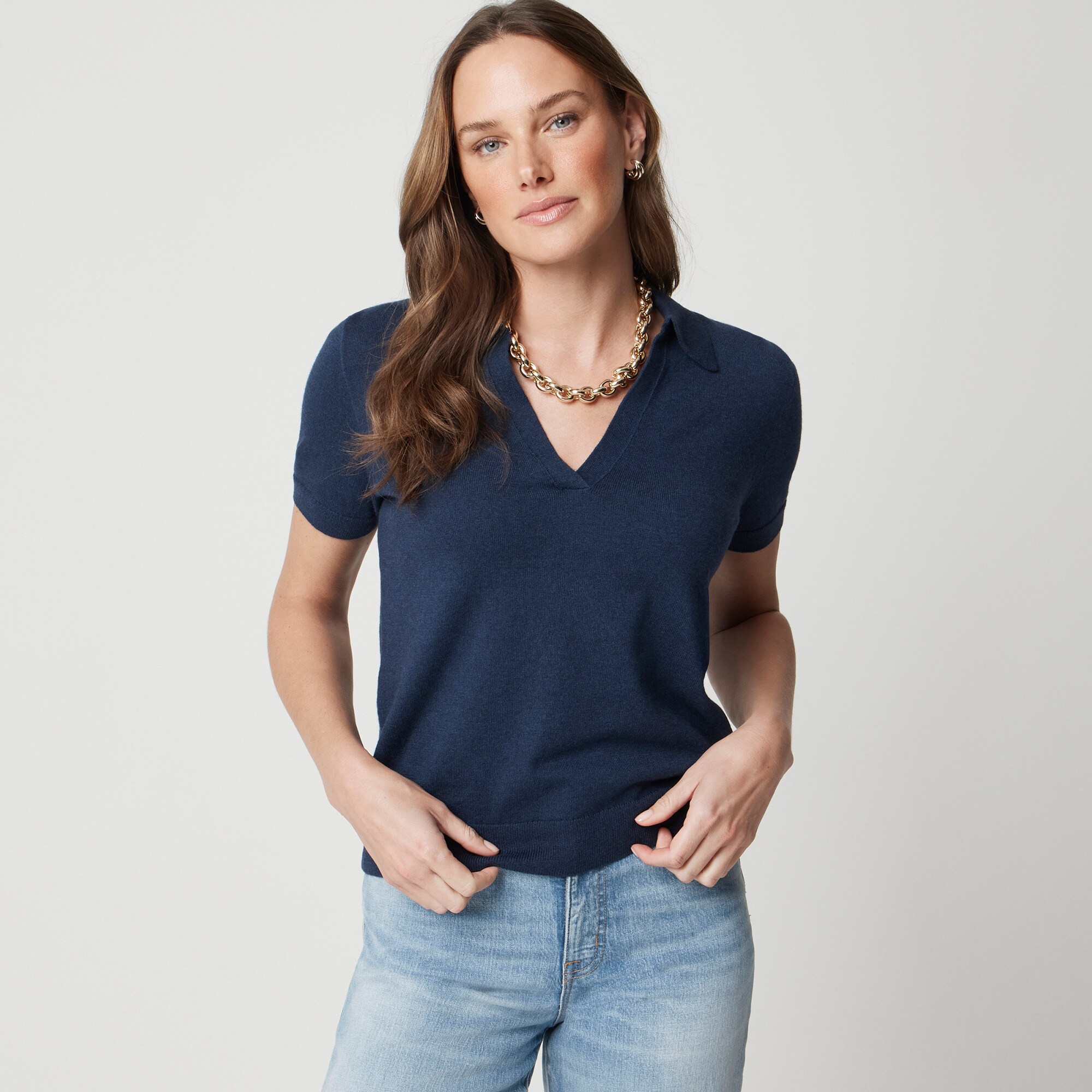 womens Short-sleeve cotton-blend sweater-polo