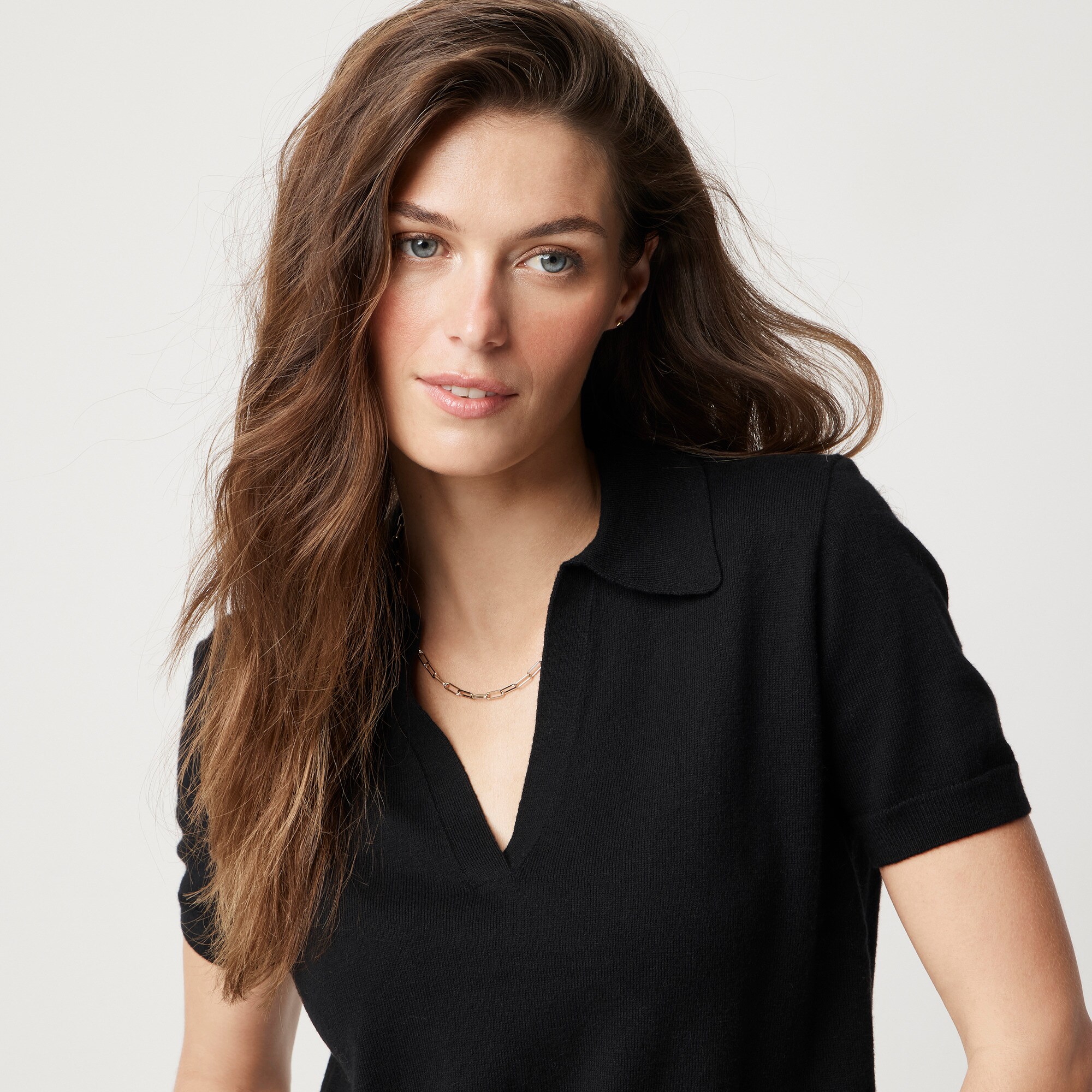 Short-sleeve cotton-blend sweater-polo