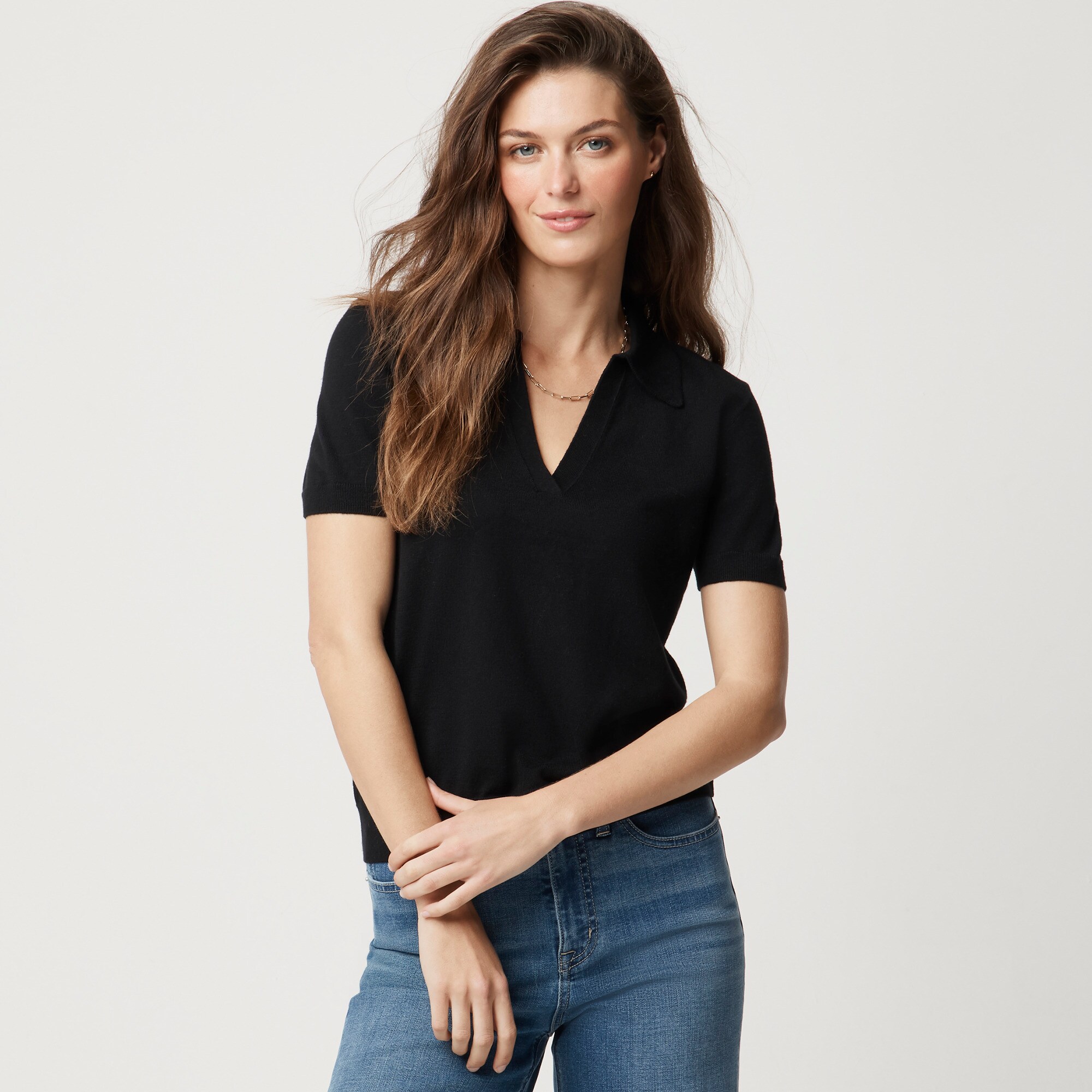 womens Short-sleeve cotton-blend sweater-polo