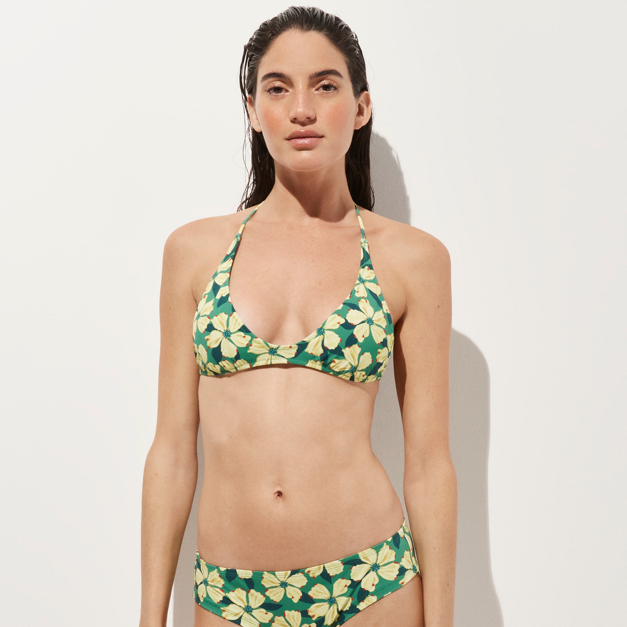 Halter-neck bikini top in tropical floral
