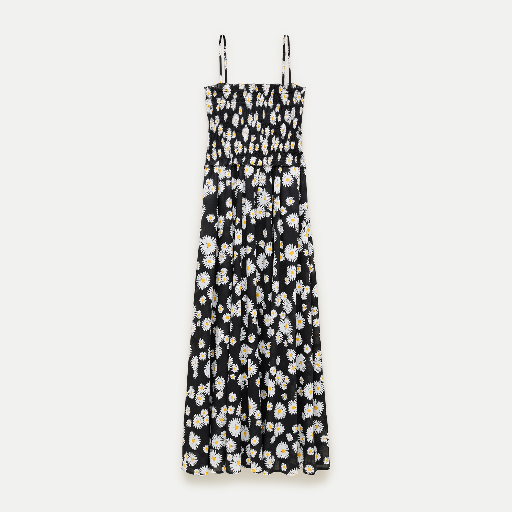 Smocked maxi dress in cotton voile vintage daisy print
