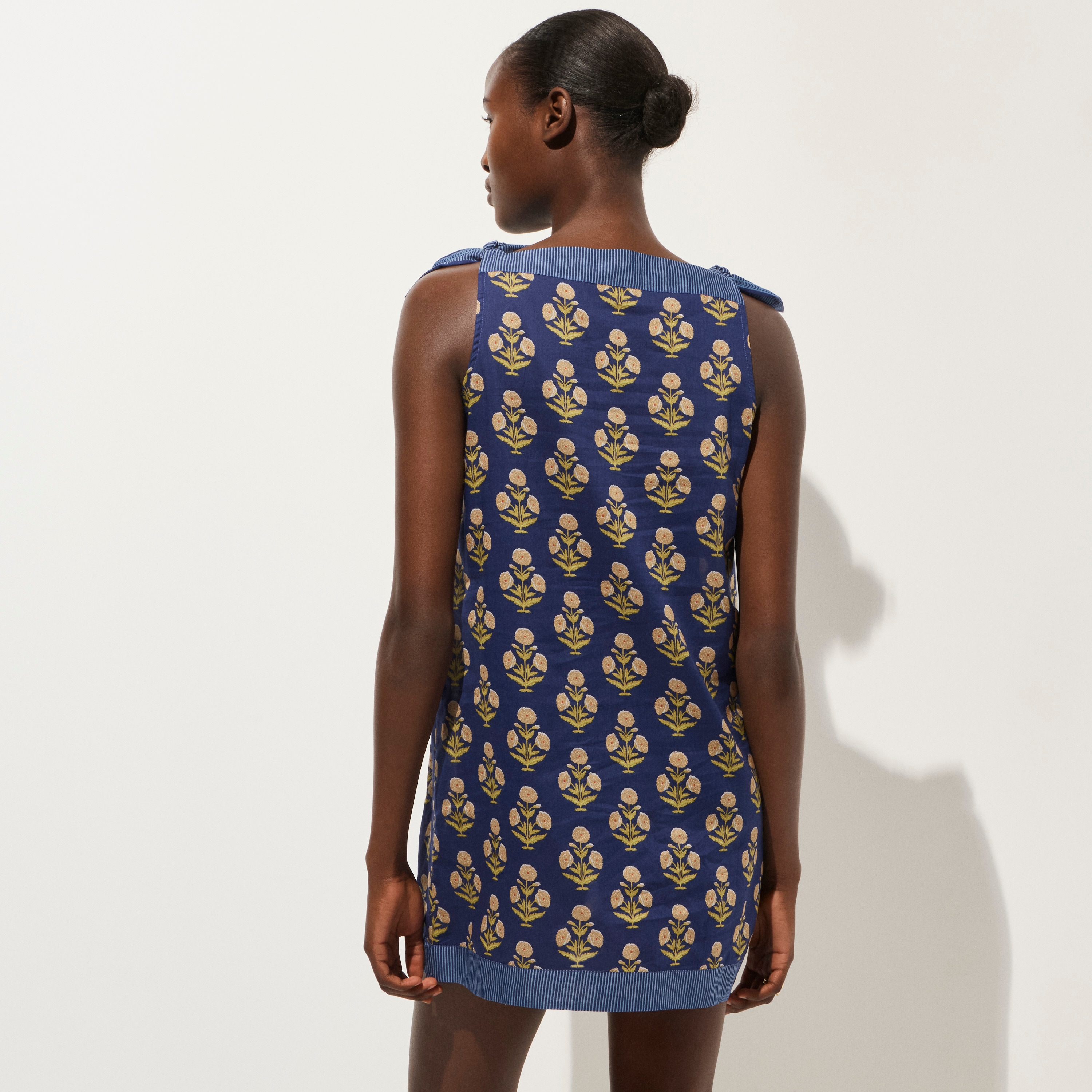 Sadie beach dress in cotton voile marigold block print
