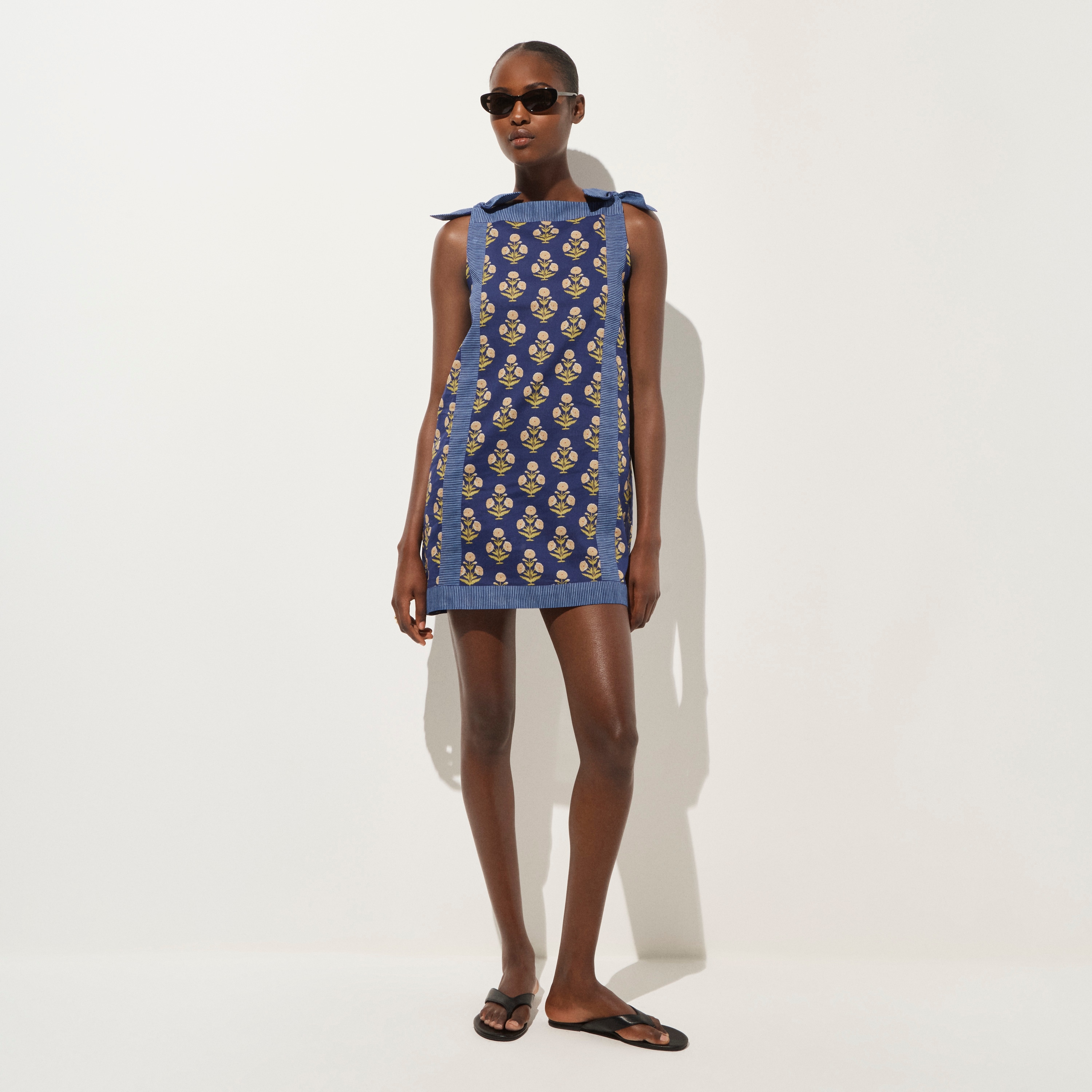 Sadie beach dress in cotton voile marigold block print