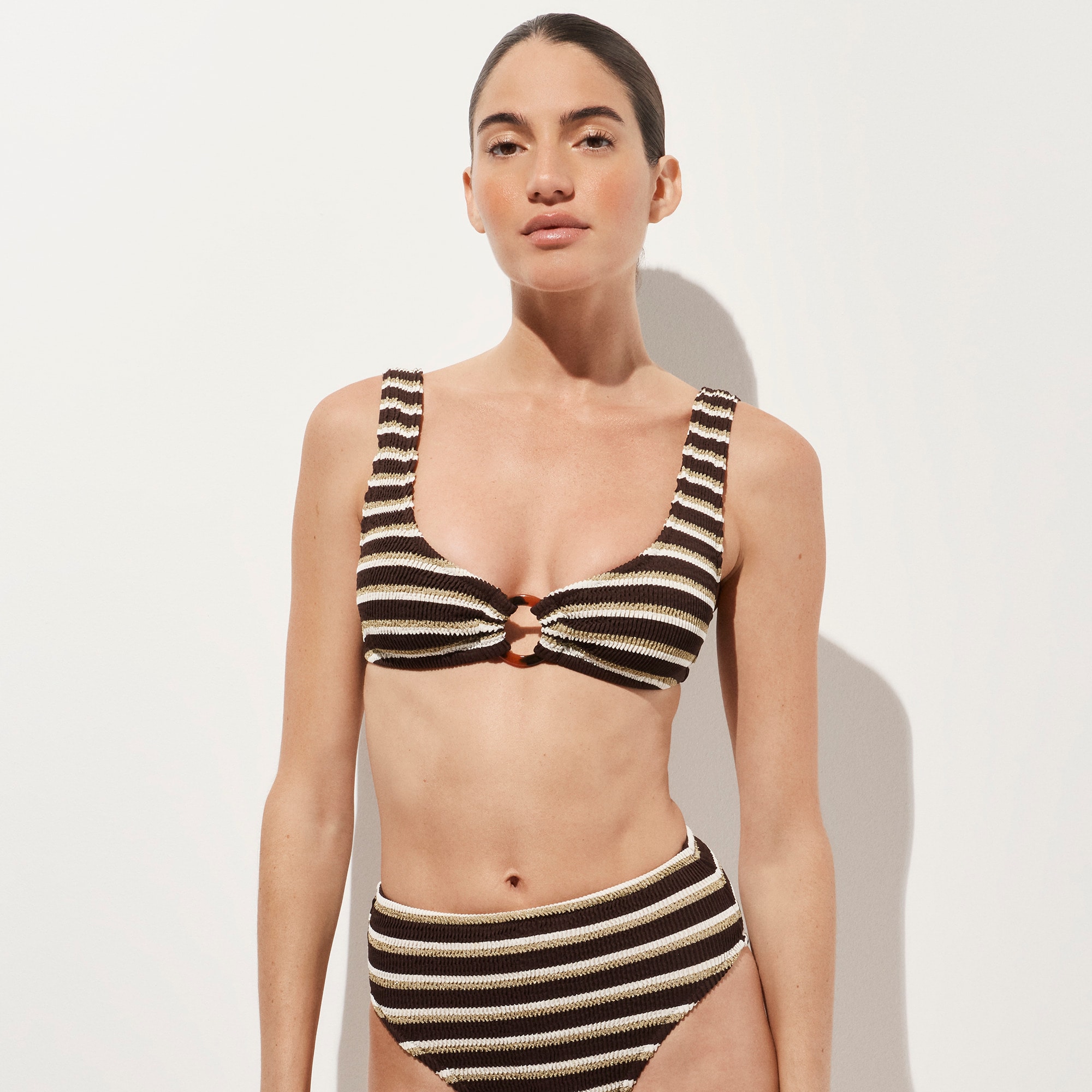 Claudia O-ring Scrunchie Bikini Top In Metallic Stripe For Women
