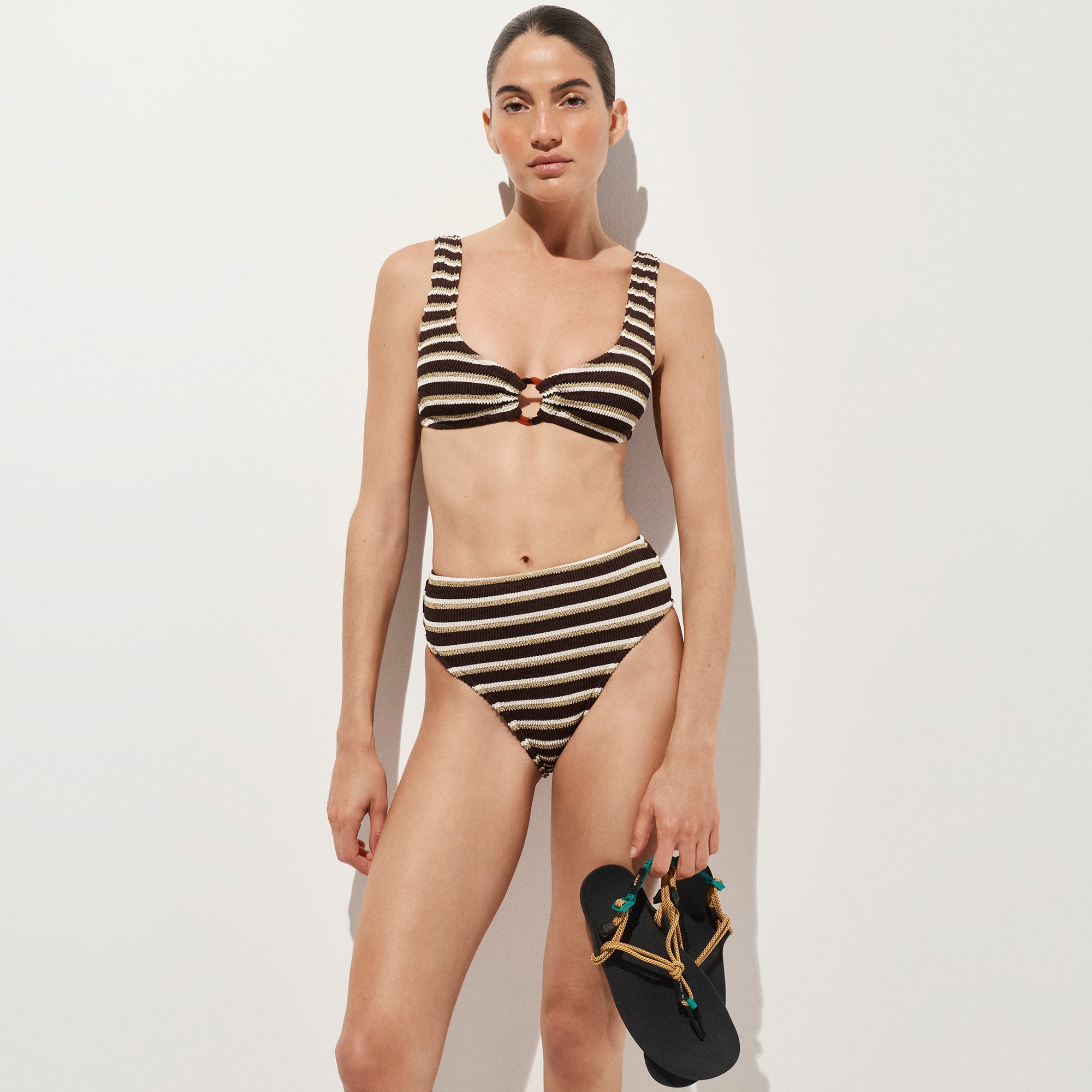Hallie scrunchie bikini bottom in metallic stripe