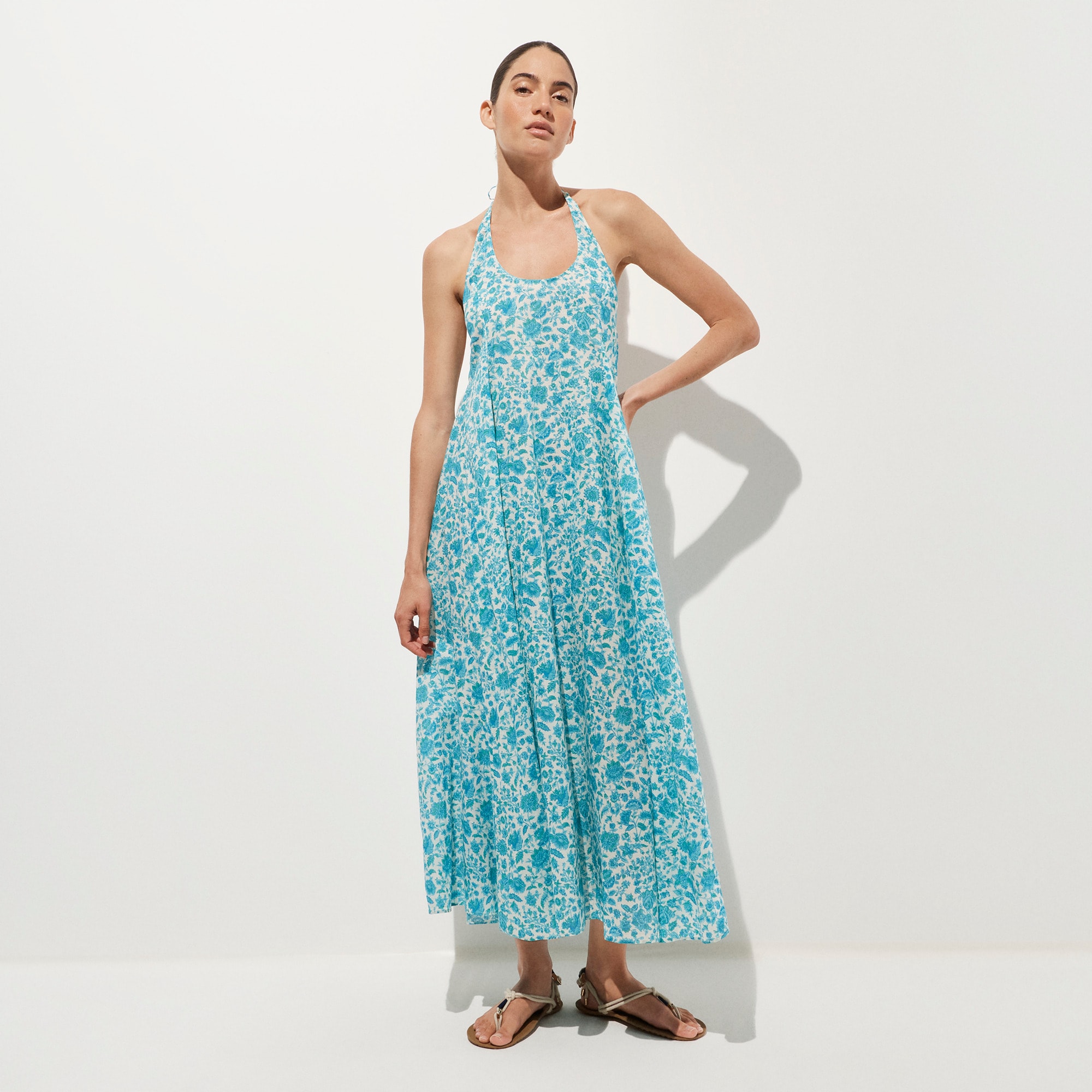 Halter beach dress in blue floral - image 2