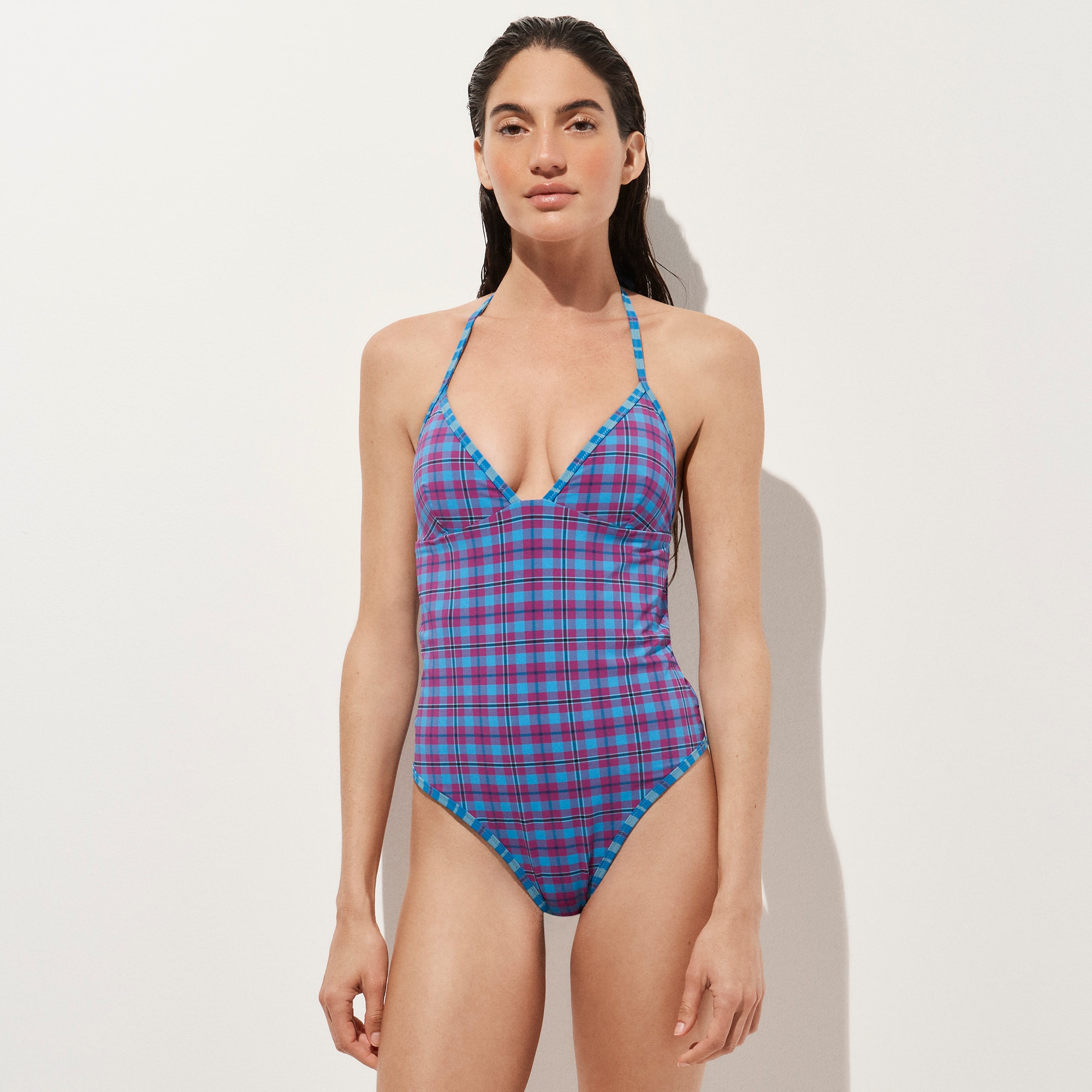 V-neck one-piece in reversible plaid print - image 2