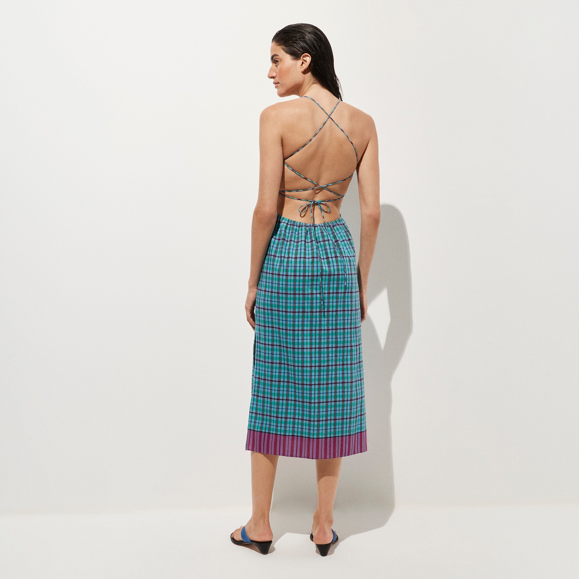 Open-back beach dress in Indian madras cotton - image 4