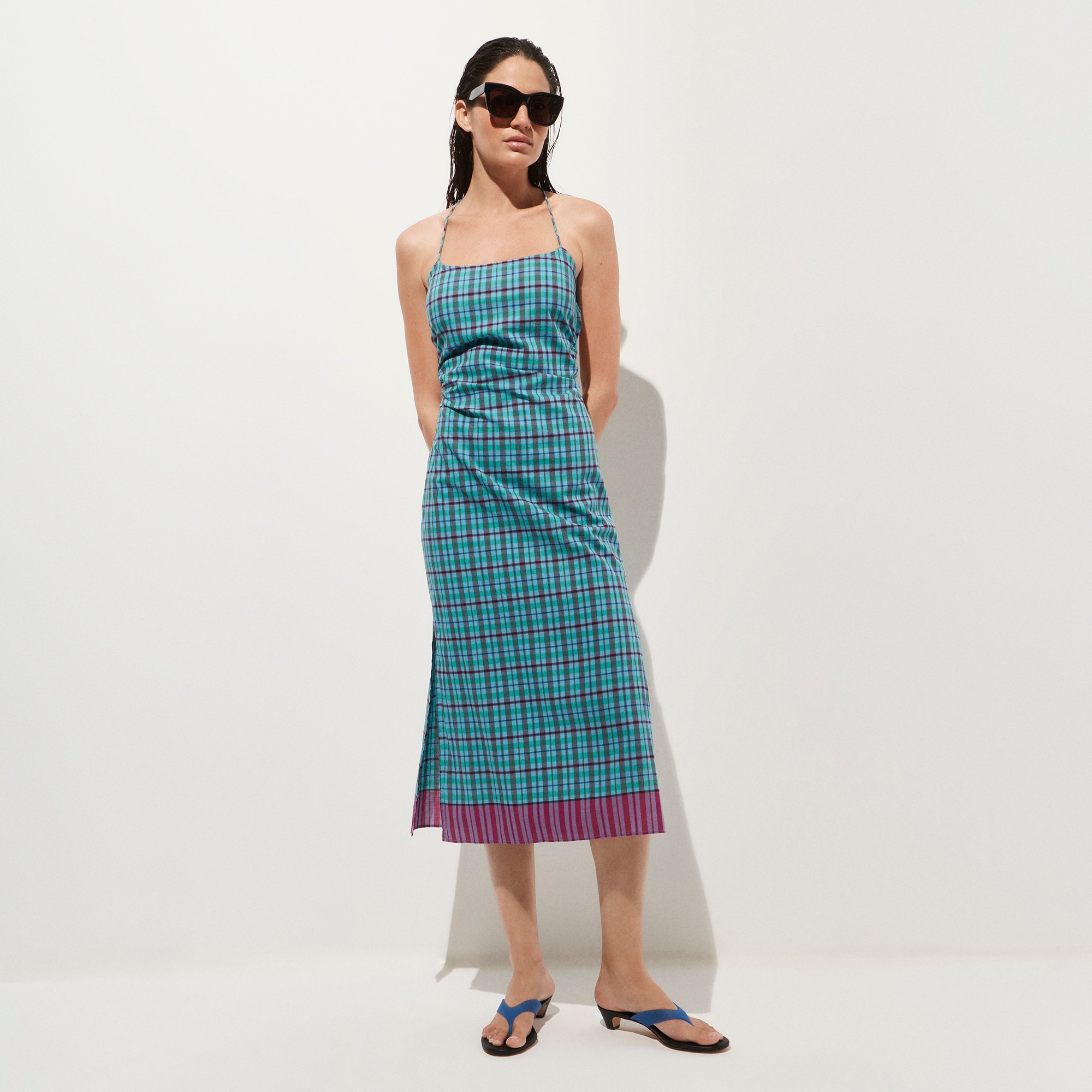 Open-back beach dress in Indian madras cotton - image 2