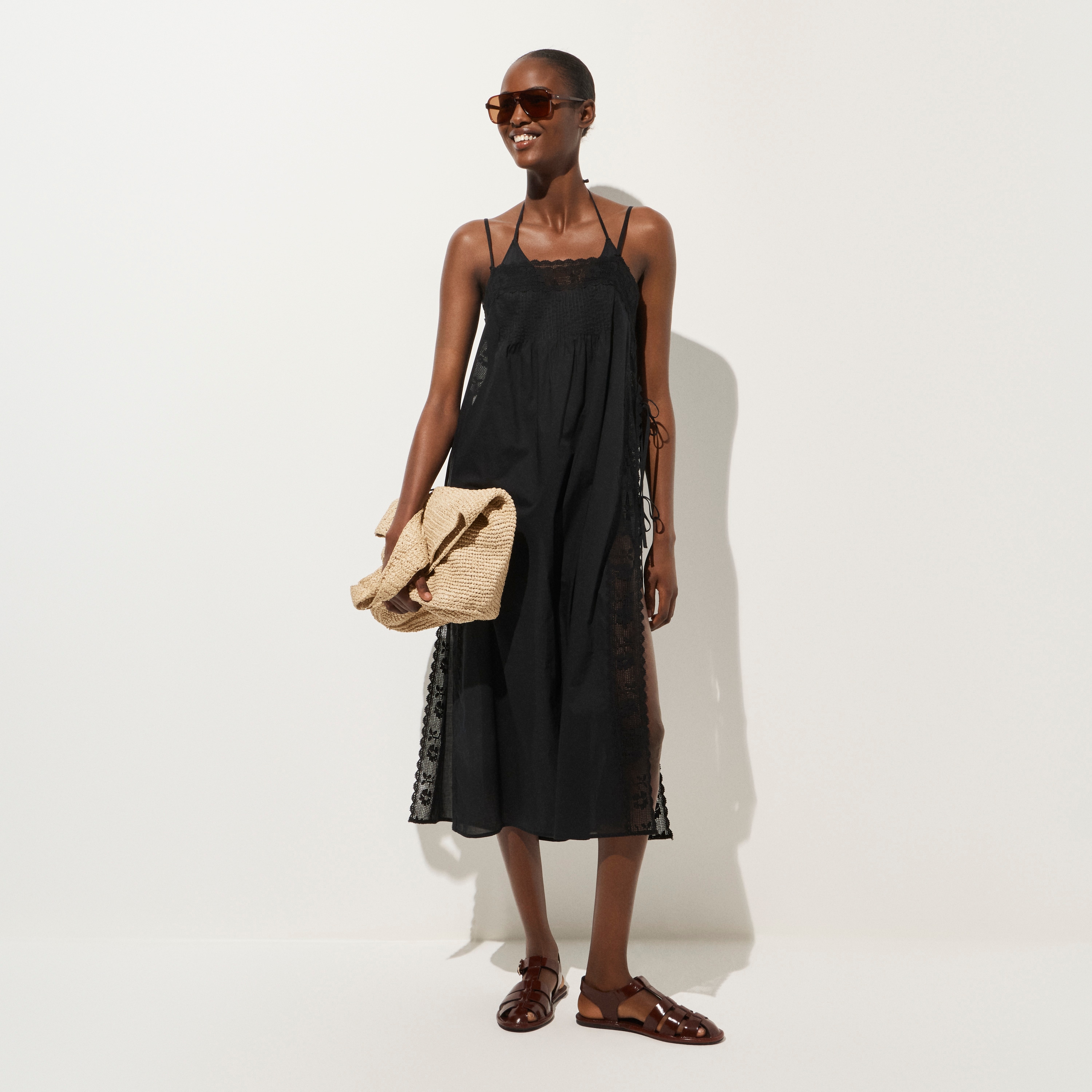 かじまり L'or Waist tuck Dress Black Side-tie Tunic Dress For Women | J.Crew