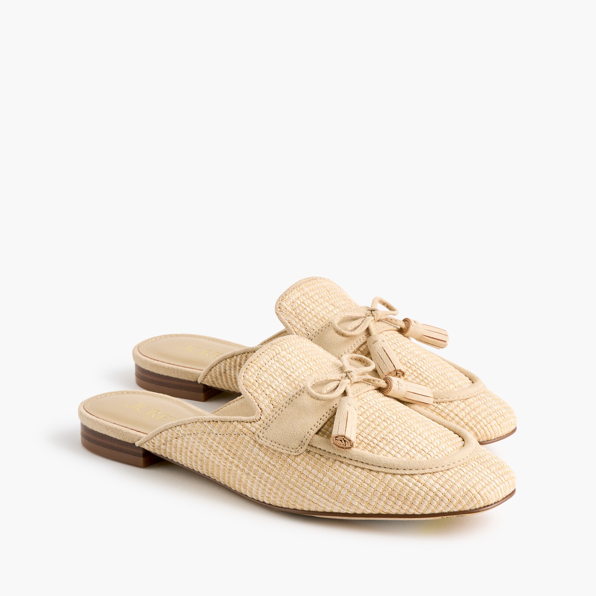 woven tassel mules for women