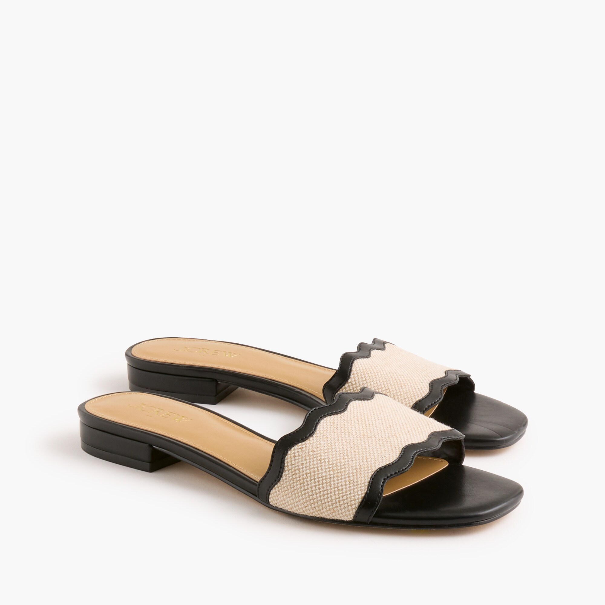 scalloped slide sandals for women