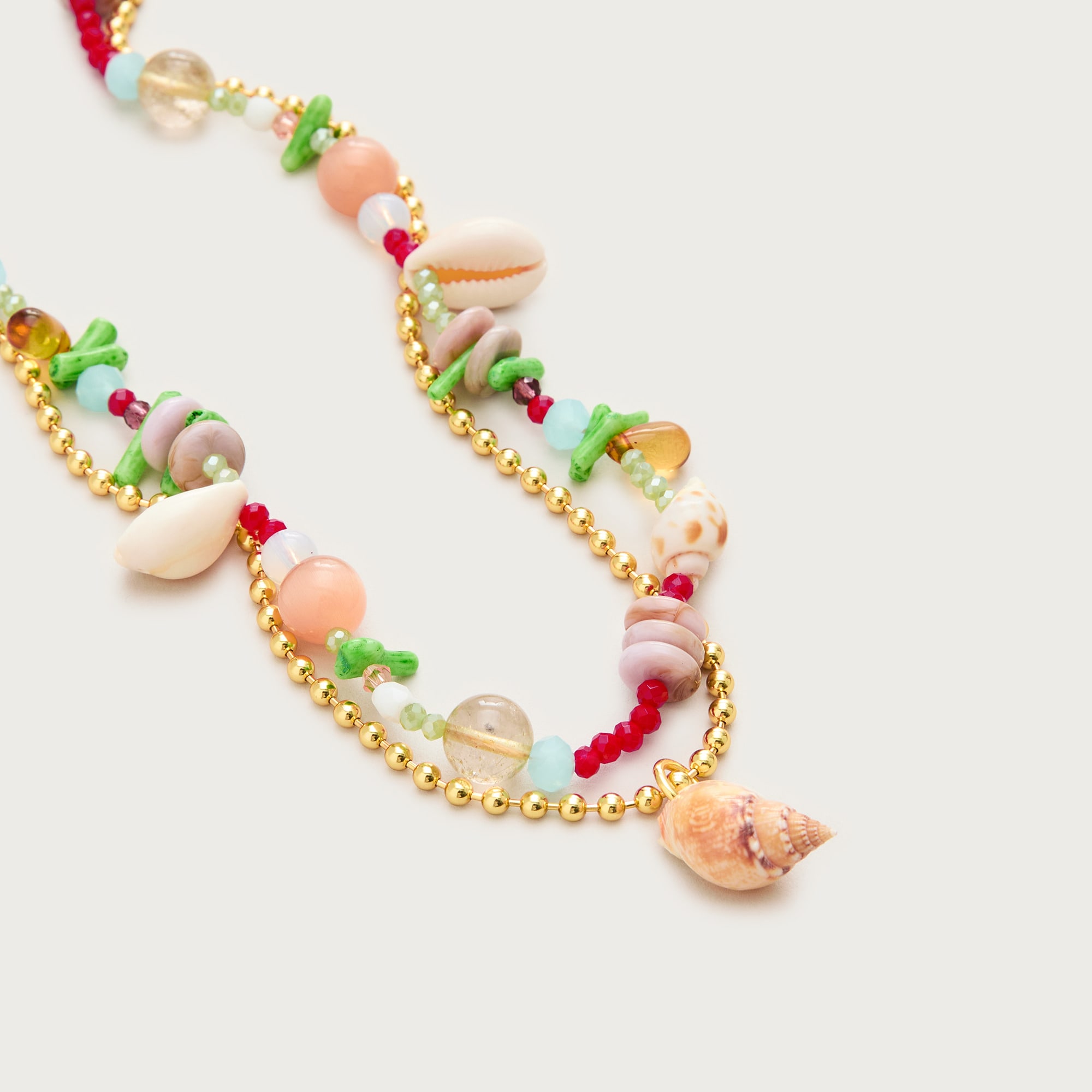 COREwithOUTER Necklace＆Charm セット Beaded Shell Necklaces Set-of-two For Women | J.Crew