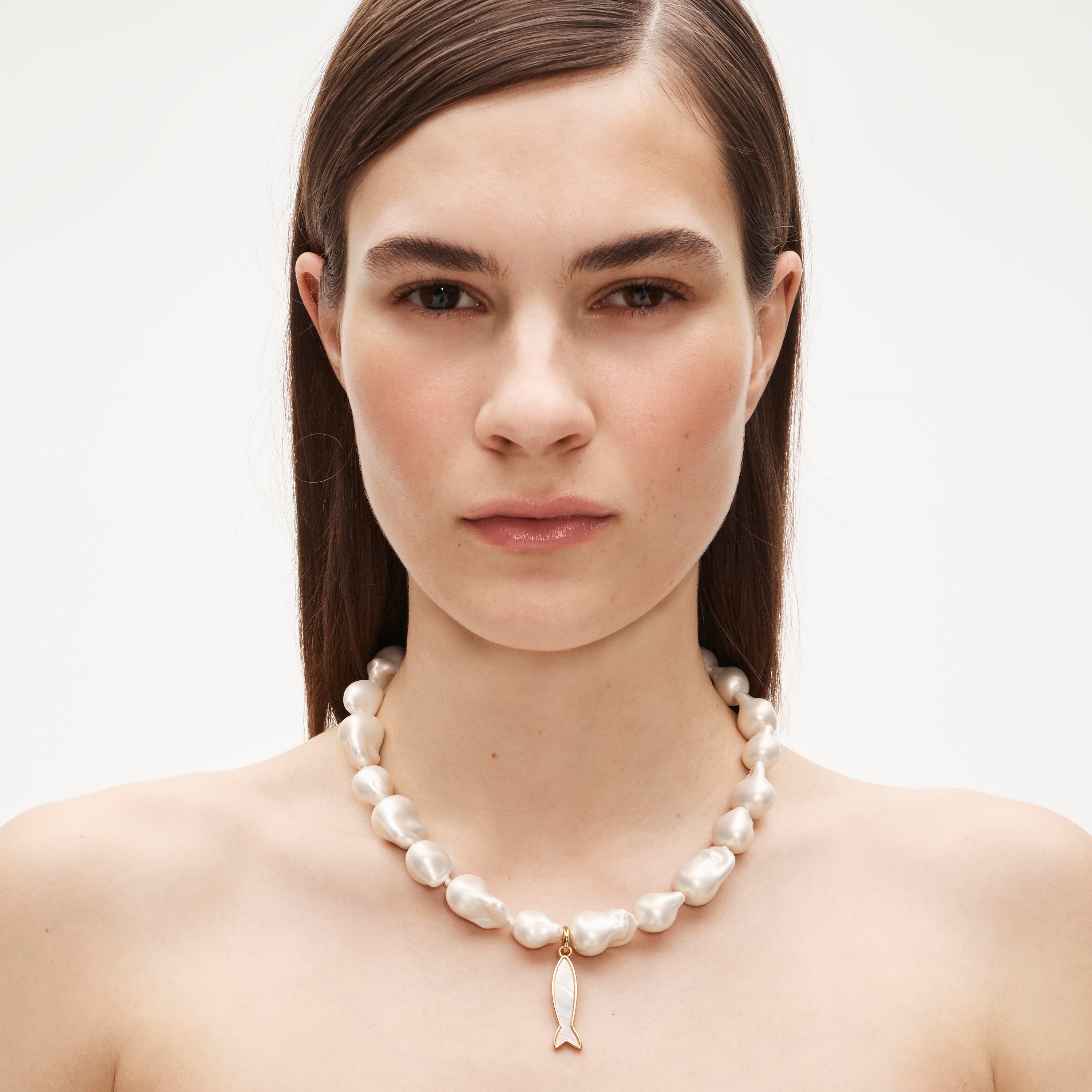 Pearl fish charm necklace 80$
