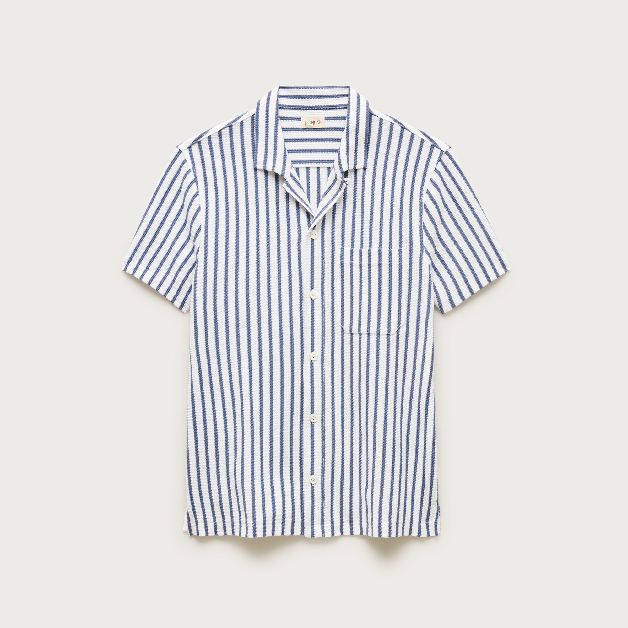 Waffle-knit camp-collar shirt in stripe