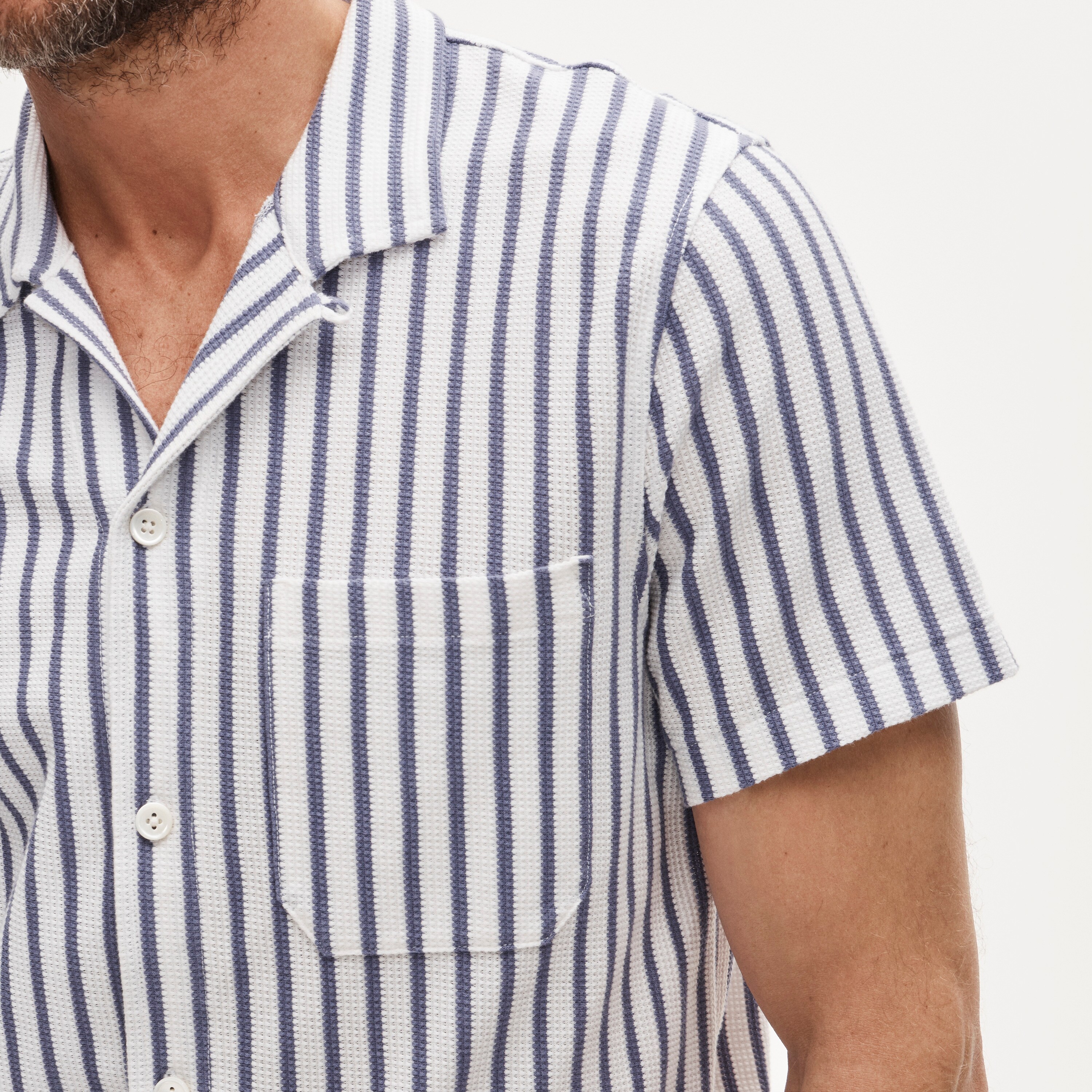 Waffle-knit camp-collar shirt in stripe